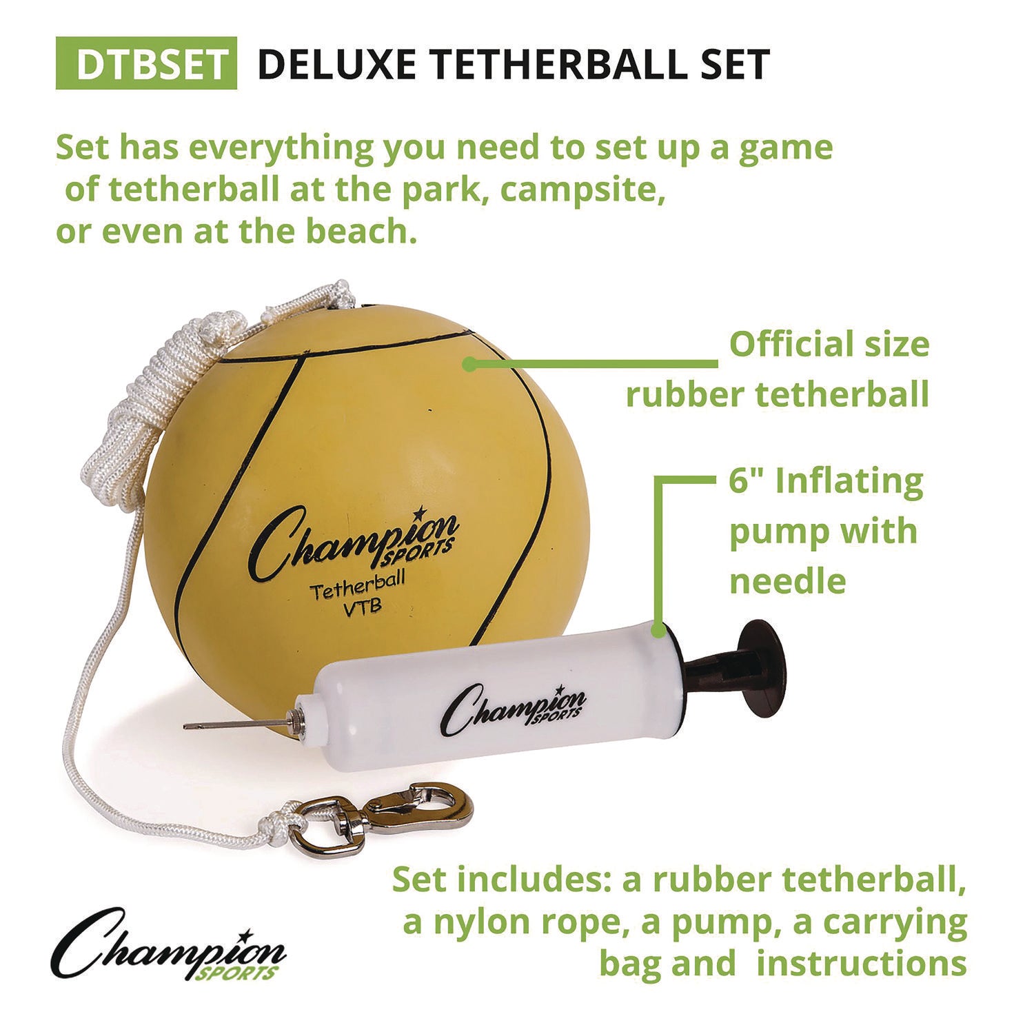 Deluxe Tether Ball Set, Tetherball/102" Cord/(4) 24" Telescoping Poles/Carry Bag/Pump with Needle Champion Sports Flipcost