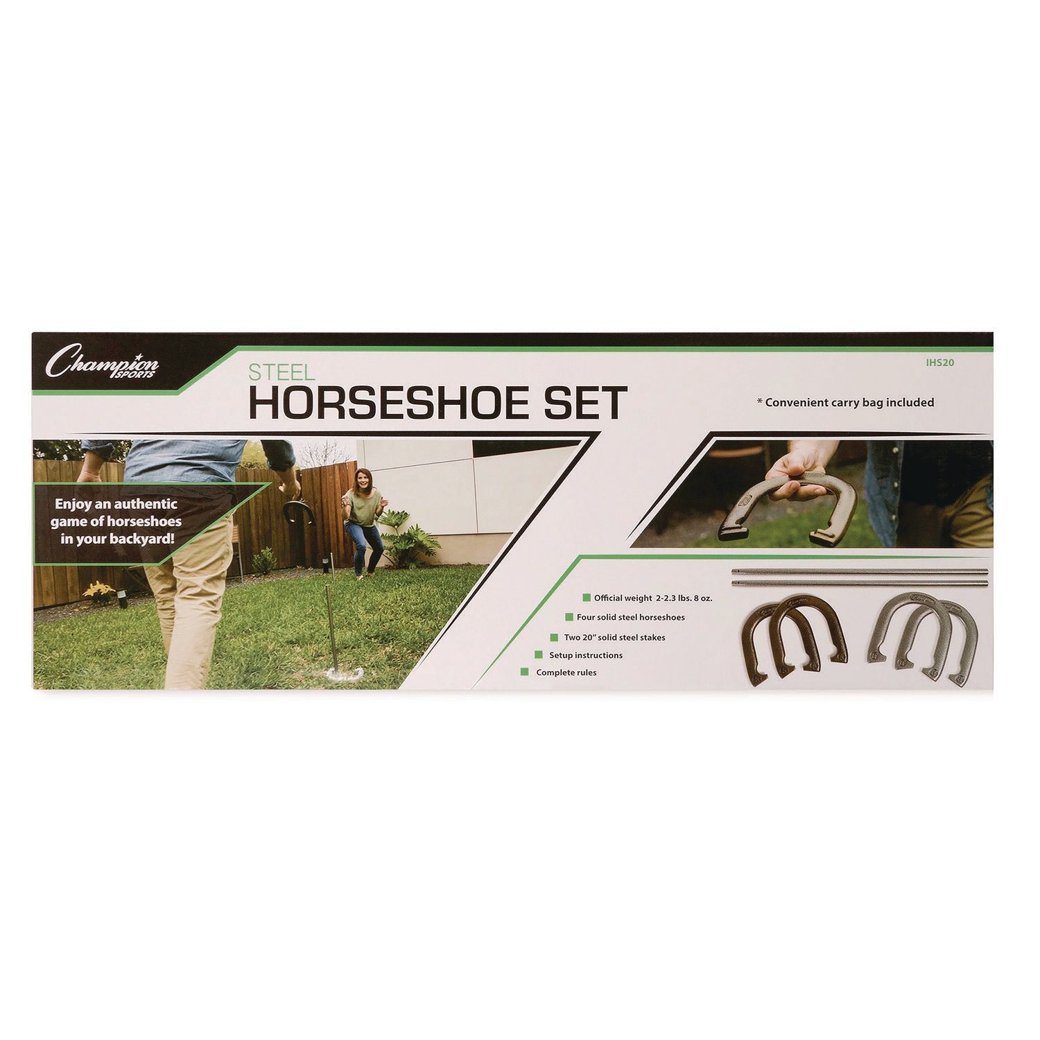 Steel Horseshoe Set, (4) Horseshoes/(2) 20" Stakes/Nylon Carry Bag Champion Sports Flipcost