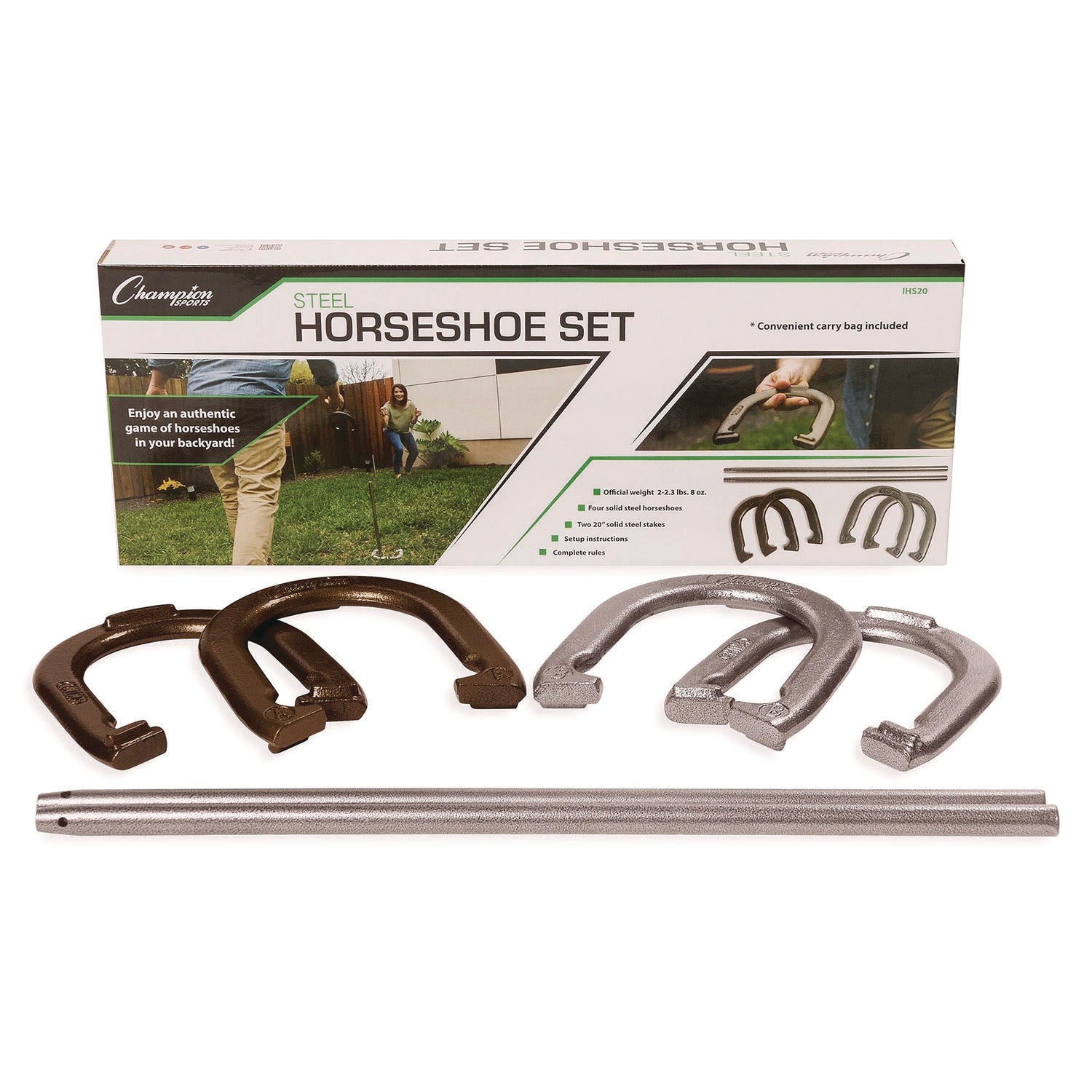 Steel Horseshoe Set, (4) Horseshoes/(2) 20" Stakes/Nylon Carry Bag