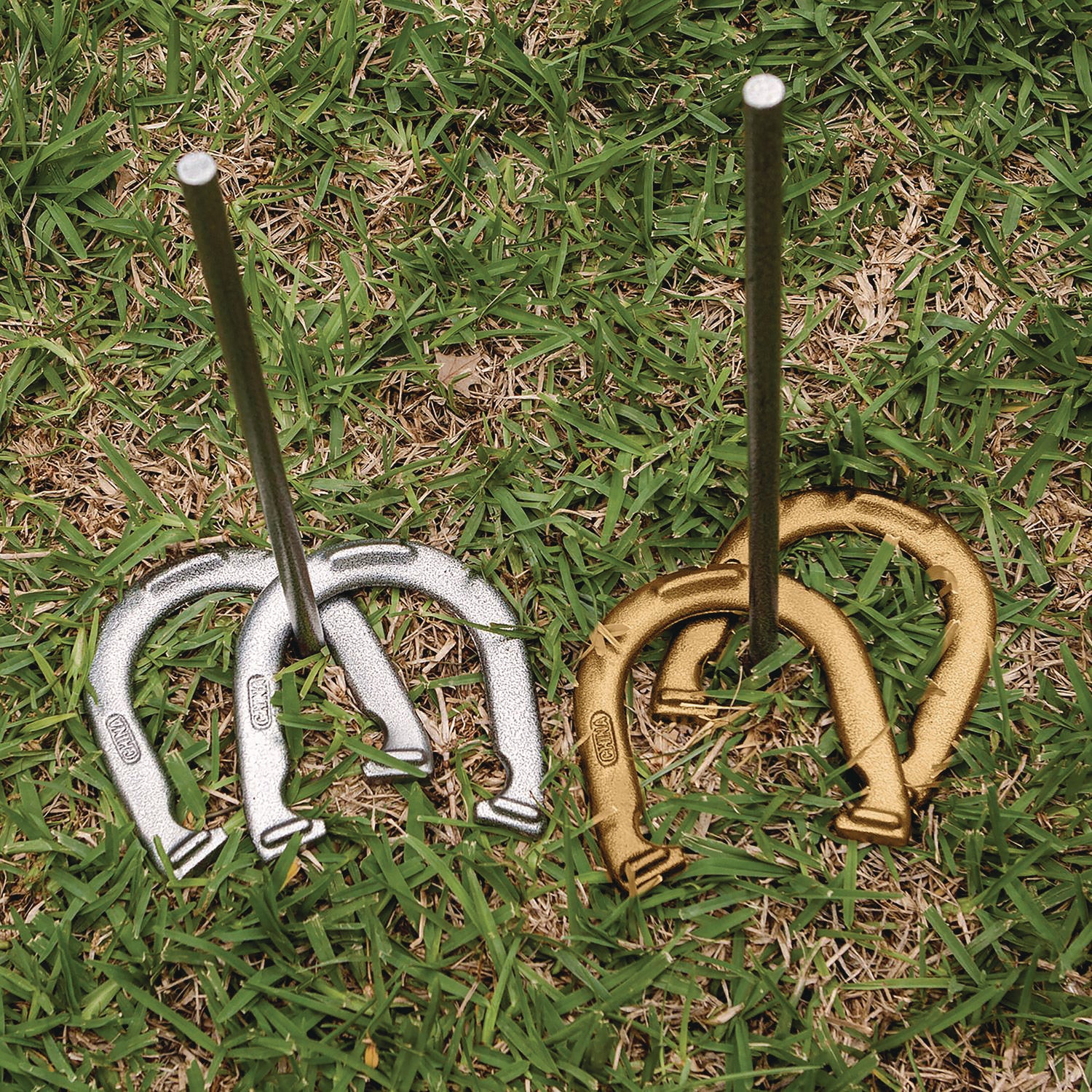 Steel Horseshoe Set, (4) Horseshoes/(2) 24" Stakes/Nylon Carry Bag Champion Sports Flipcost