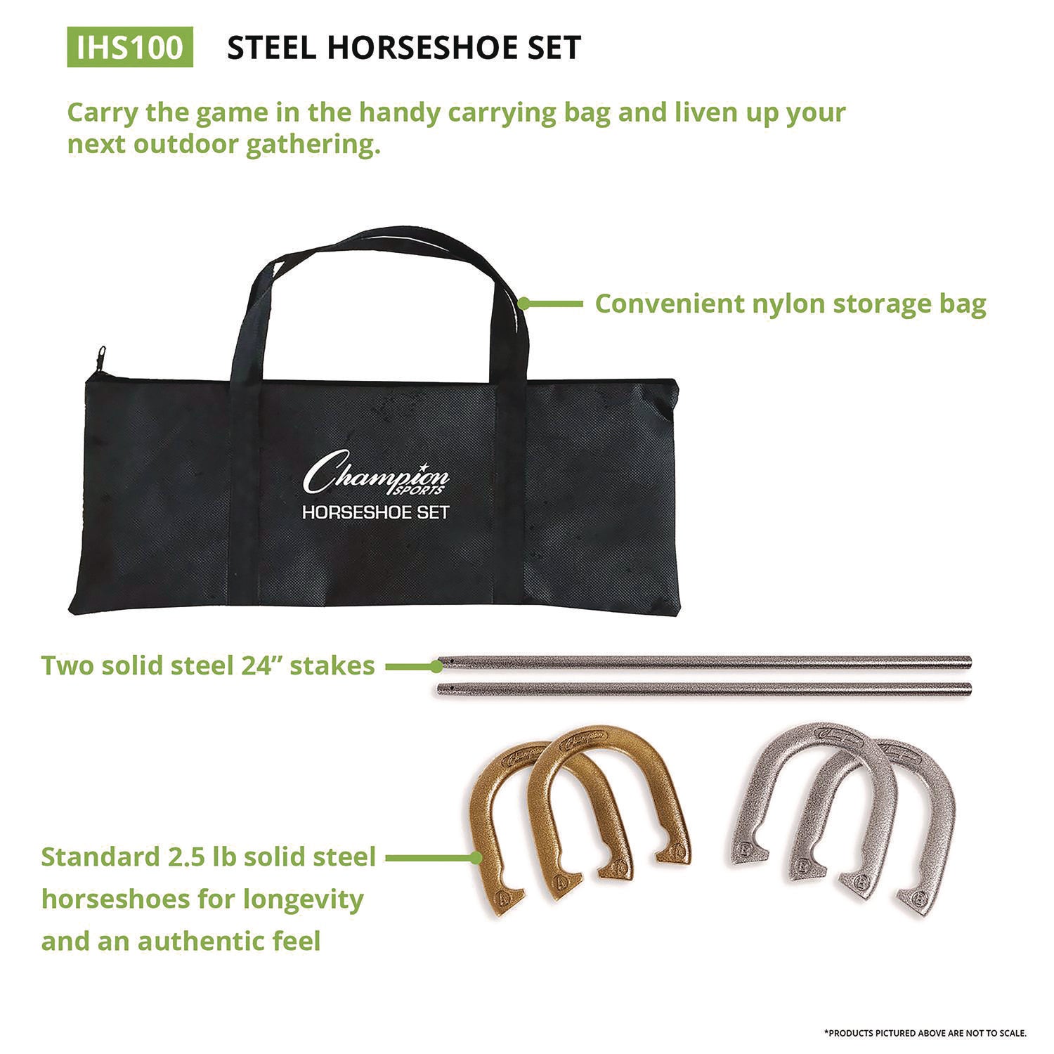 Steel Horseshoe Set, (4) Horseshoes/(2) 24" Stakes/Nylon Carry Bag Champion Sports Flipcost