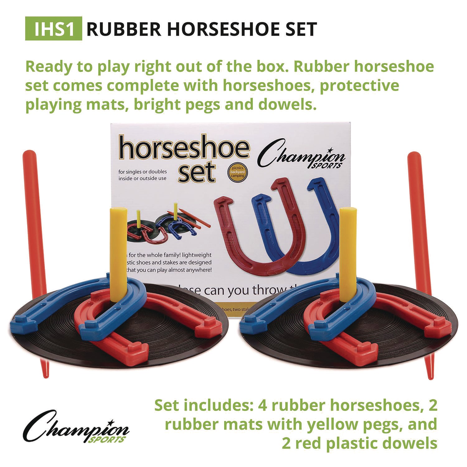 Steel Horseshoe Set, (4) Horseshoes/(2) 24" Stakes/Nylon Carry Bag Champion Sports Flipcost