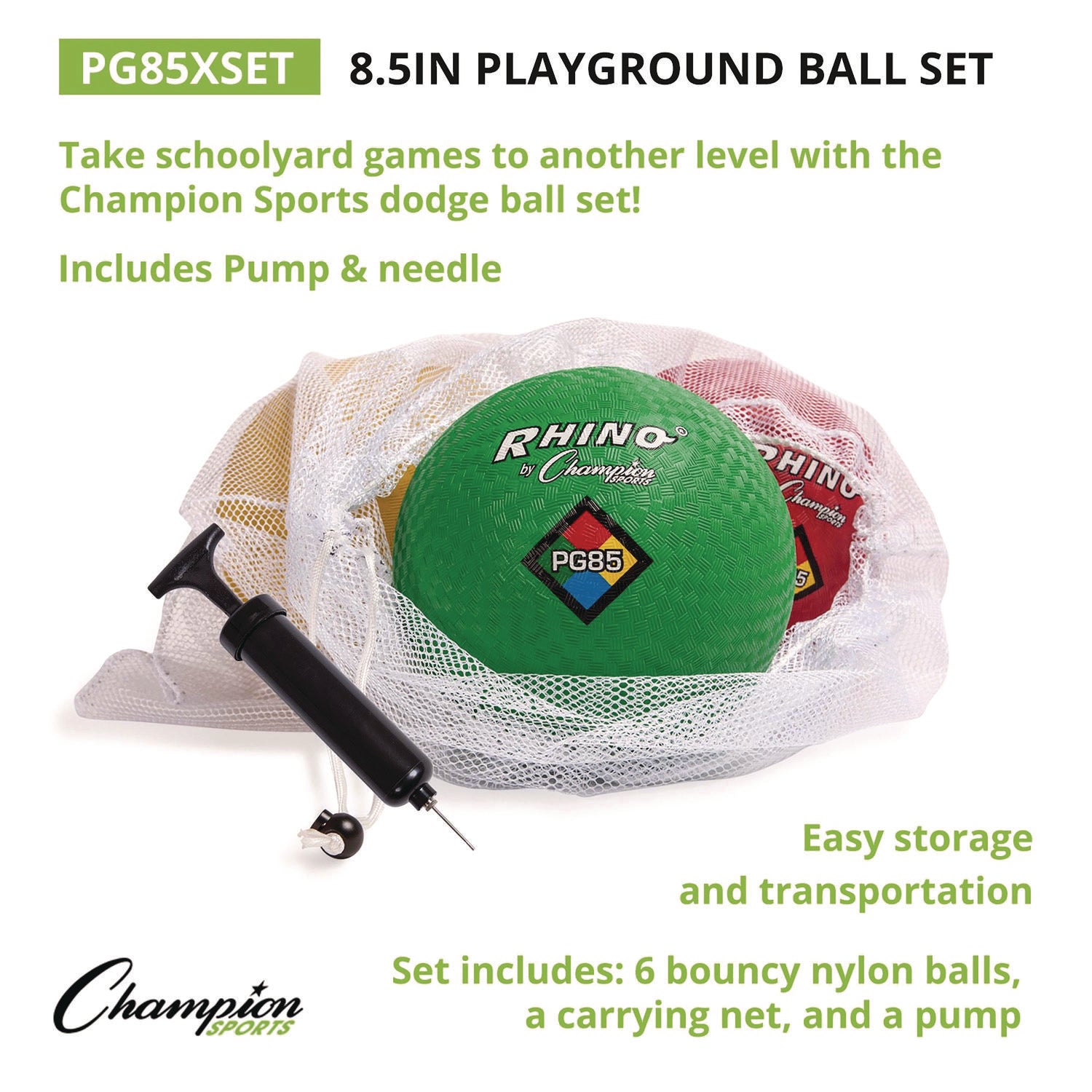 8.5" Playground Ball Set with Pump, Assorted Colors, 6/Set Champion Sports Flipcost