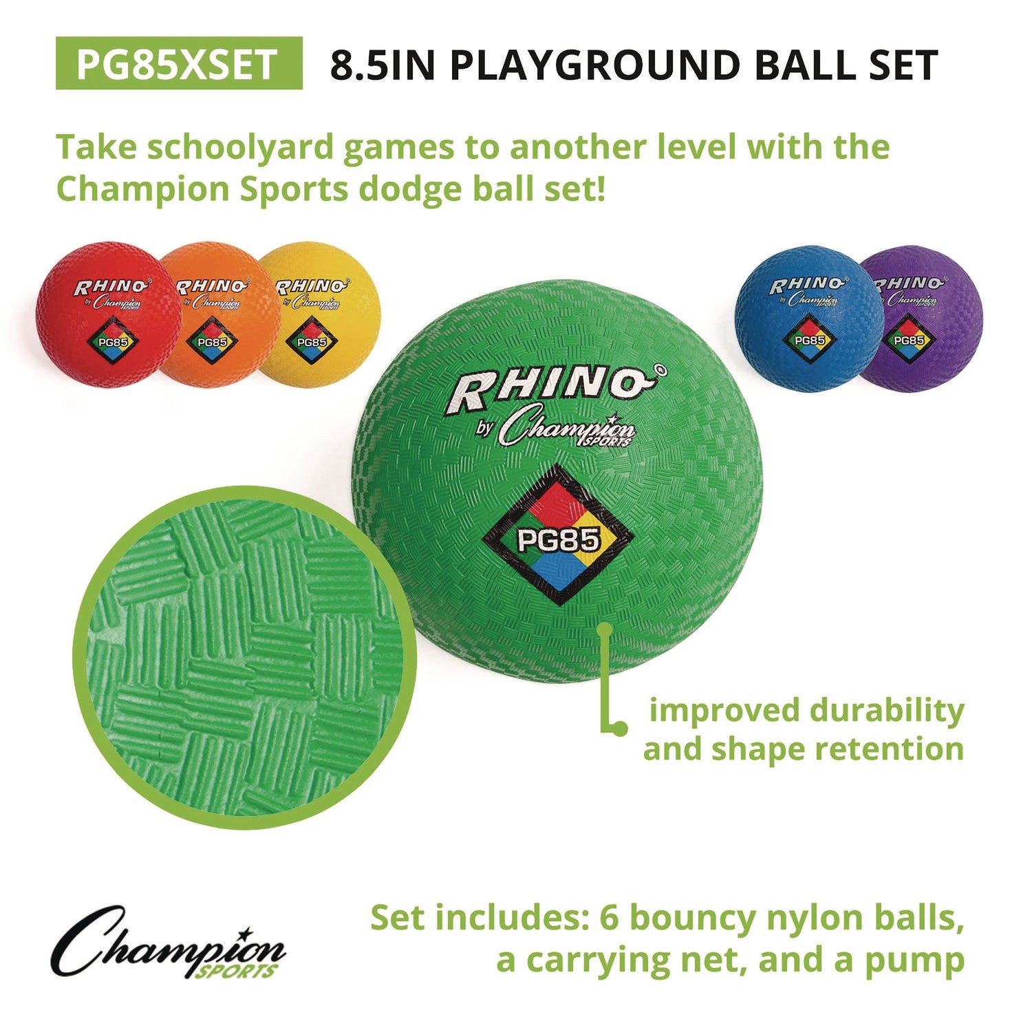 8.5" Playground Ball Set with Pump, Assorted Colors, 6/Set Champion Sports Flipcost