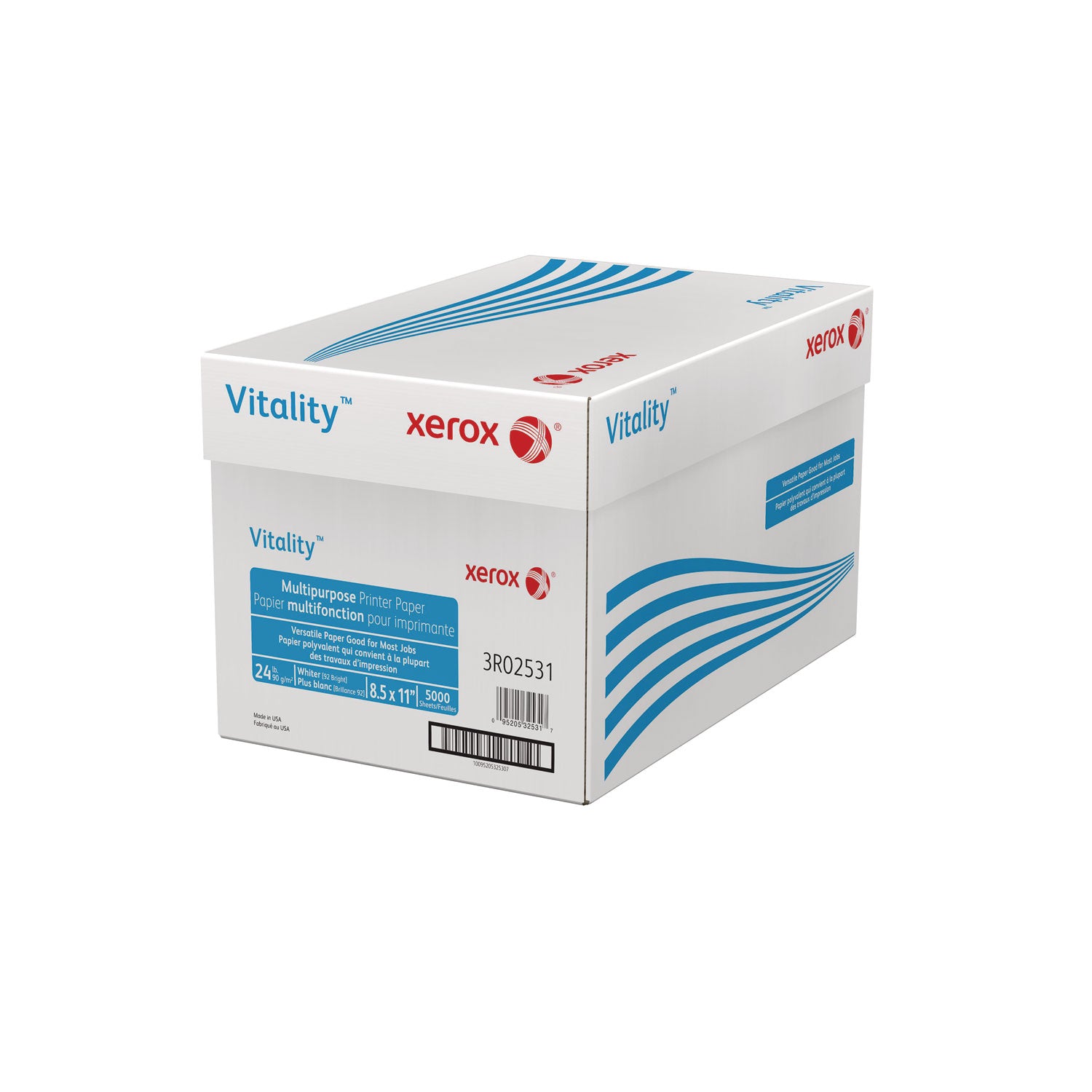 xerox™ Vitality Multipurpose Print Paper, 92 Bright, 24 lb Bond Weight, 8.5 x 11, White, 500/Ream