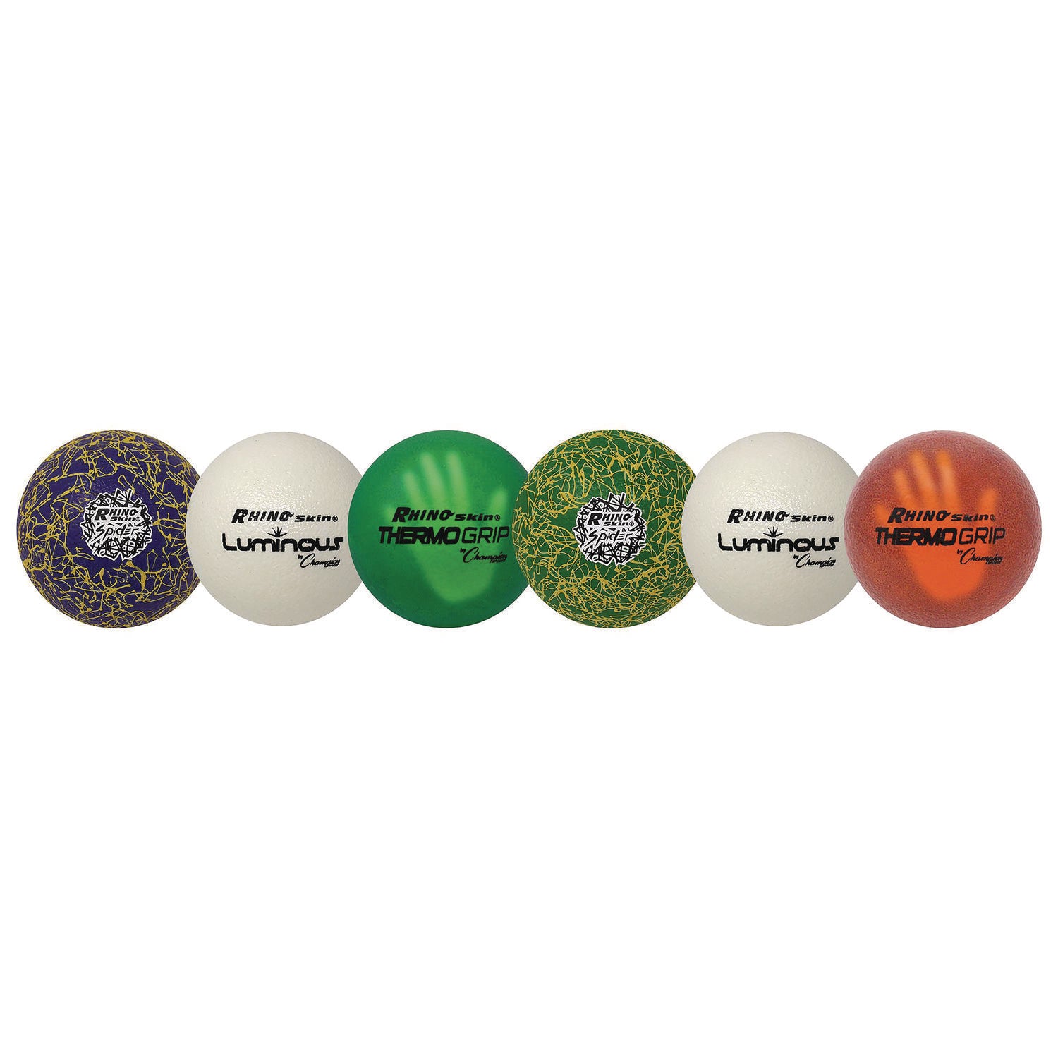 Rhino Skin Variety Dodgeball Set, 6.3" Diameter, Luminous/Spider/ThermoGrip, 6/Set Champion Sports Flipcost