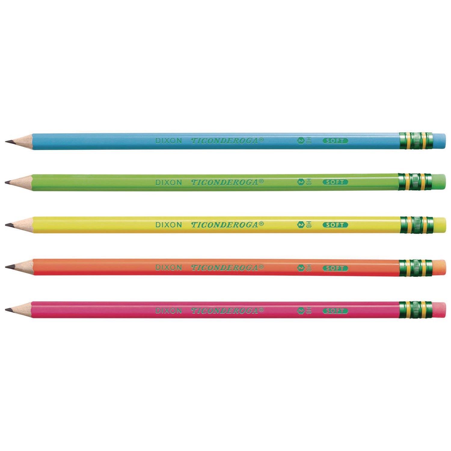 Ticonderoga® Pre-Sharpened Pencil, 2.2 mm, HB (#2), Black Lead, Neon Assorted Barrel Colors, 18/Pack