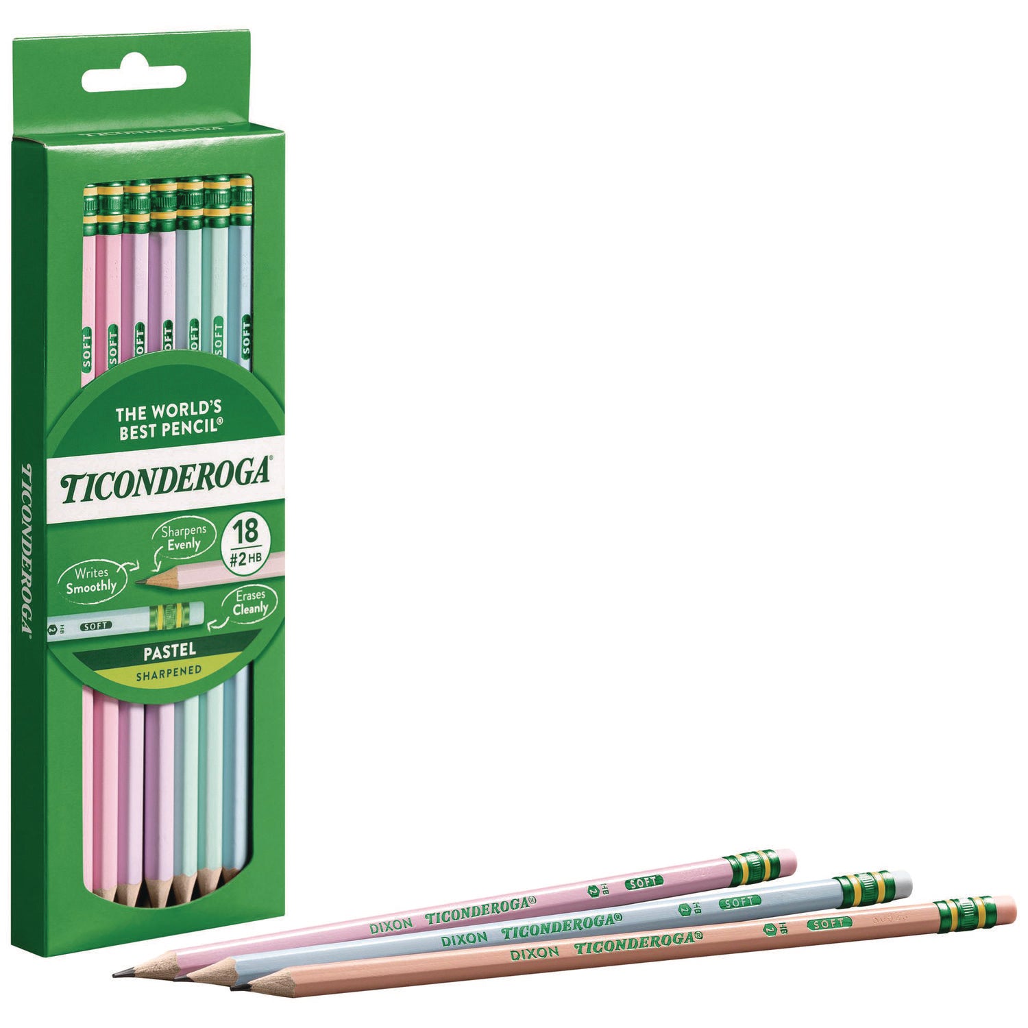 Ticonderoga® Pre-Sharpened Pencil, 2.2 mm, HB (#2), Black Lead, Pastel Assorted Barrel, 18/Pack