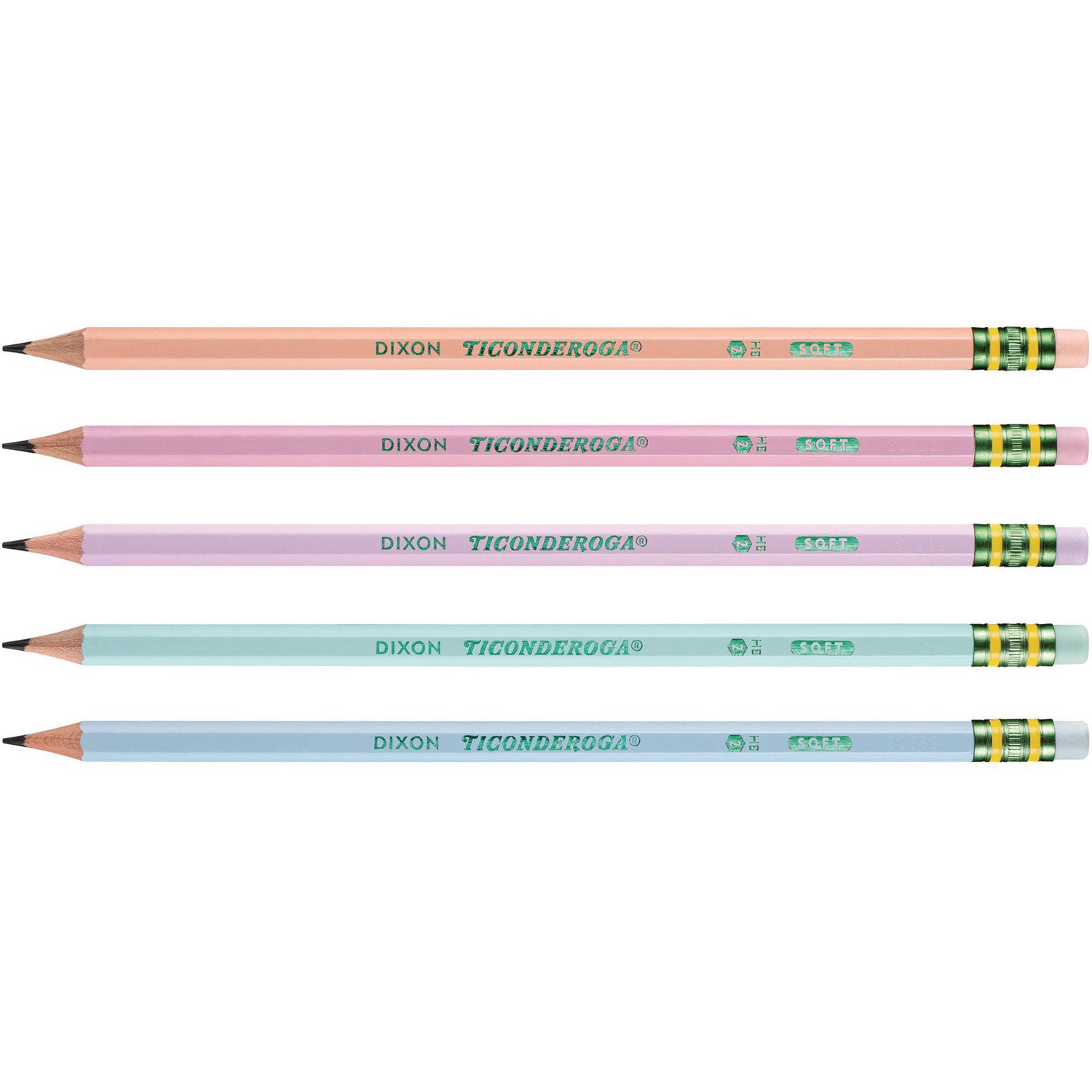 Ticonderoga® Pre-Sharpened Pencil, 2.2 mm, HB (#2), Black Lead, Pastel Assorted Barrel, 18/Pack