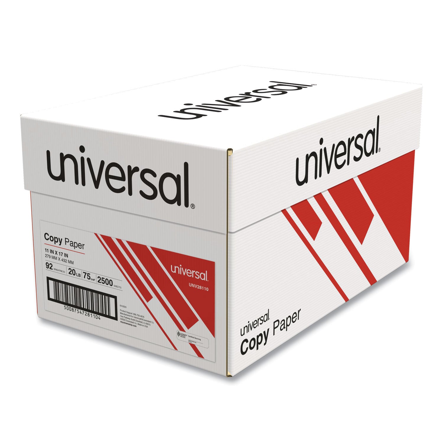 Universal® Copy Paper, 92 Bright, 20 lb Bond Weight, 11 x 17, White, 500 Sheets/Ream, 5 Reams/Carton