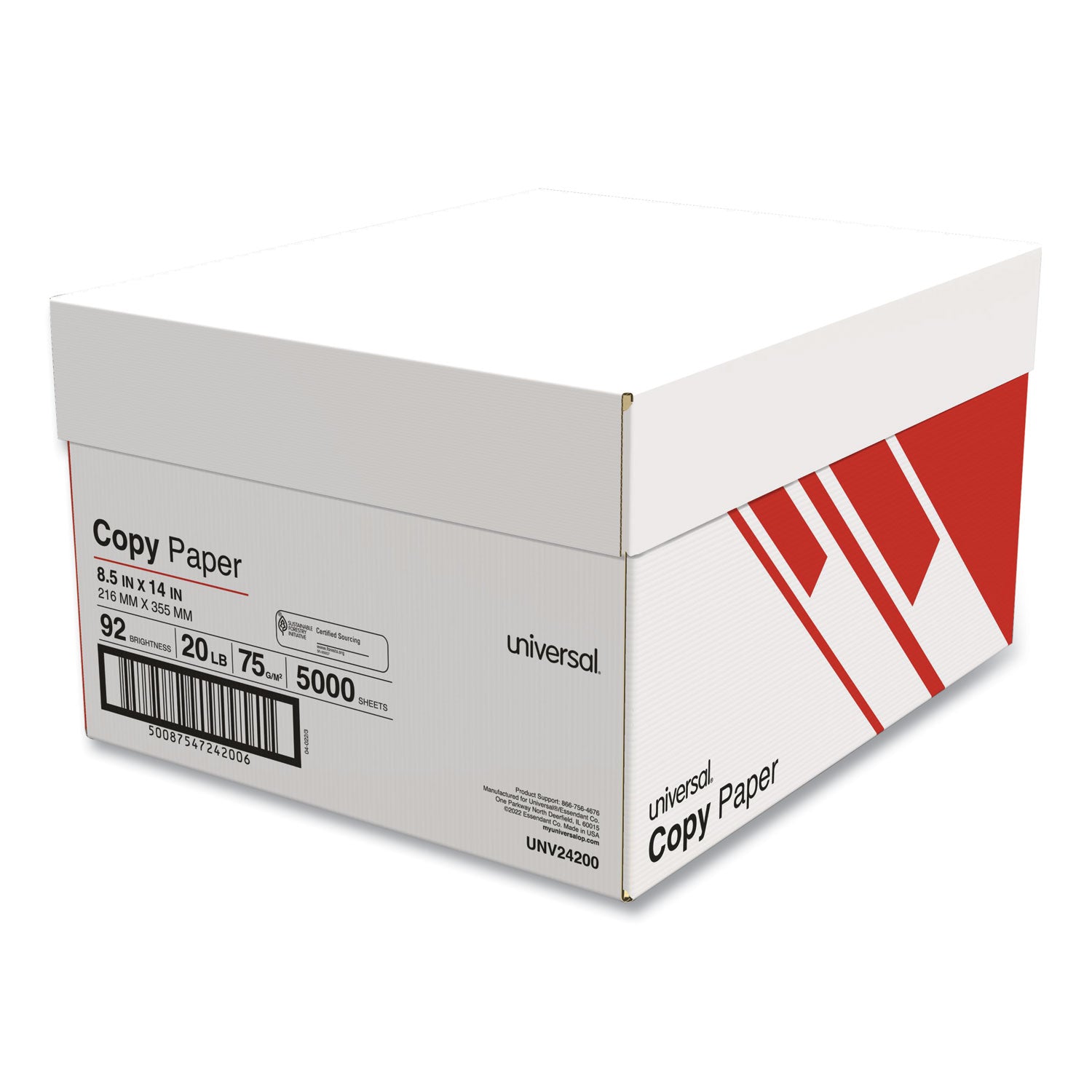 Universal® Legal Size Copy Paper, 92 Bright, 20 lb Bond Weight, 8.5 x 14, White, 500 Sheets/Ream, 10 Reams/Carton