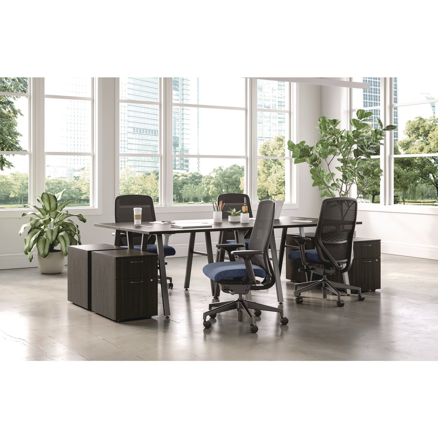 HON® Nucleus Series Recharge Task Chair, Up to 300lb, 16.63" to 21.13" Seat Ht, Navy Seat, Black Back/Base