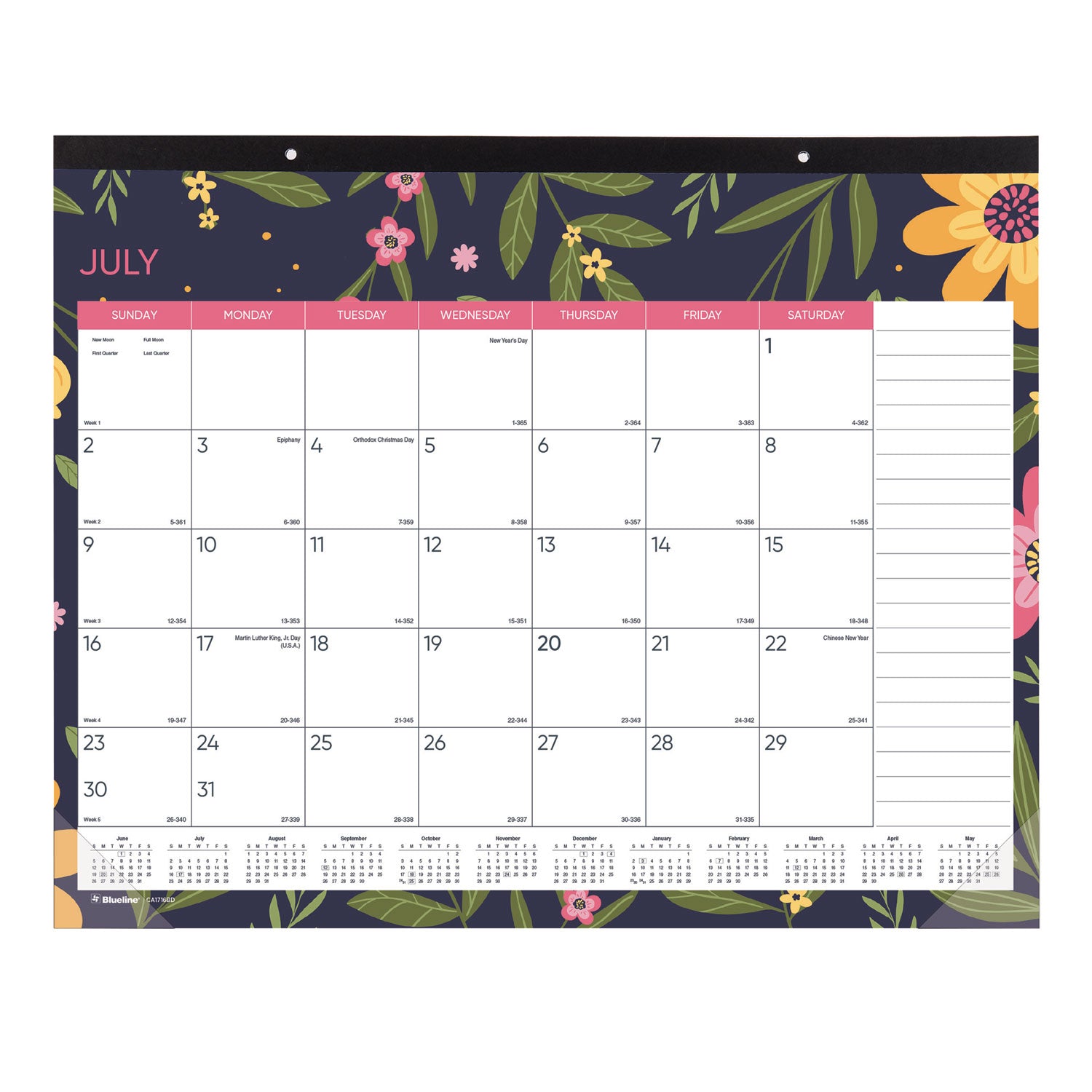 Academic 18-Month Desk Pad Calendar, 22 x 17, White/Multicolor Sheets, Black Headband, 18-Month (July to Dec): 2024 to 2025