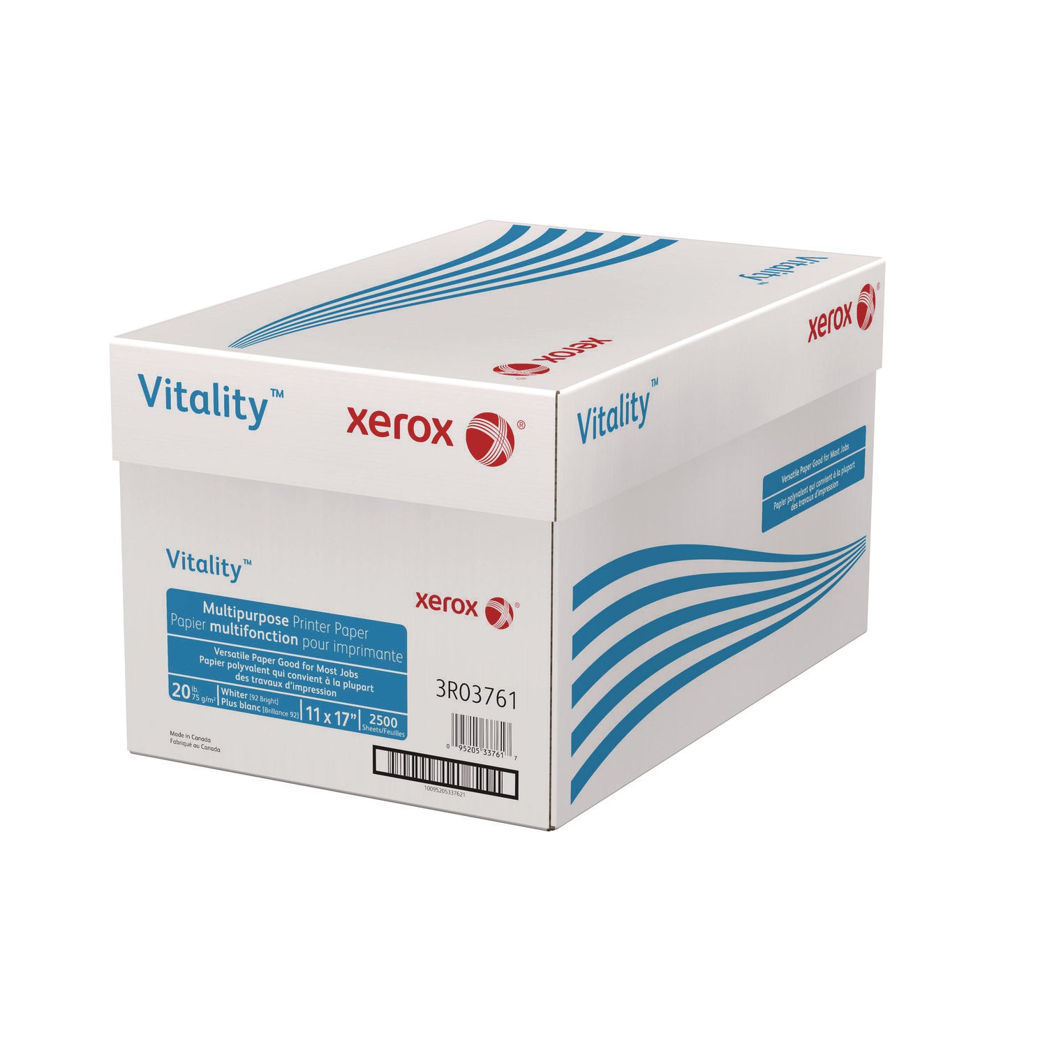 xerox™ Vitality Multipurpose Print Paper, 92 Bright, 20 lb Bond Weight, 11 x 17, White, 500/Ream