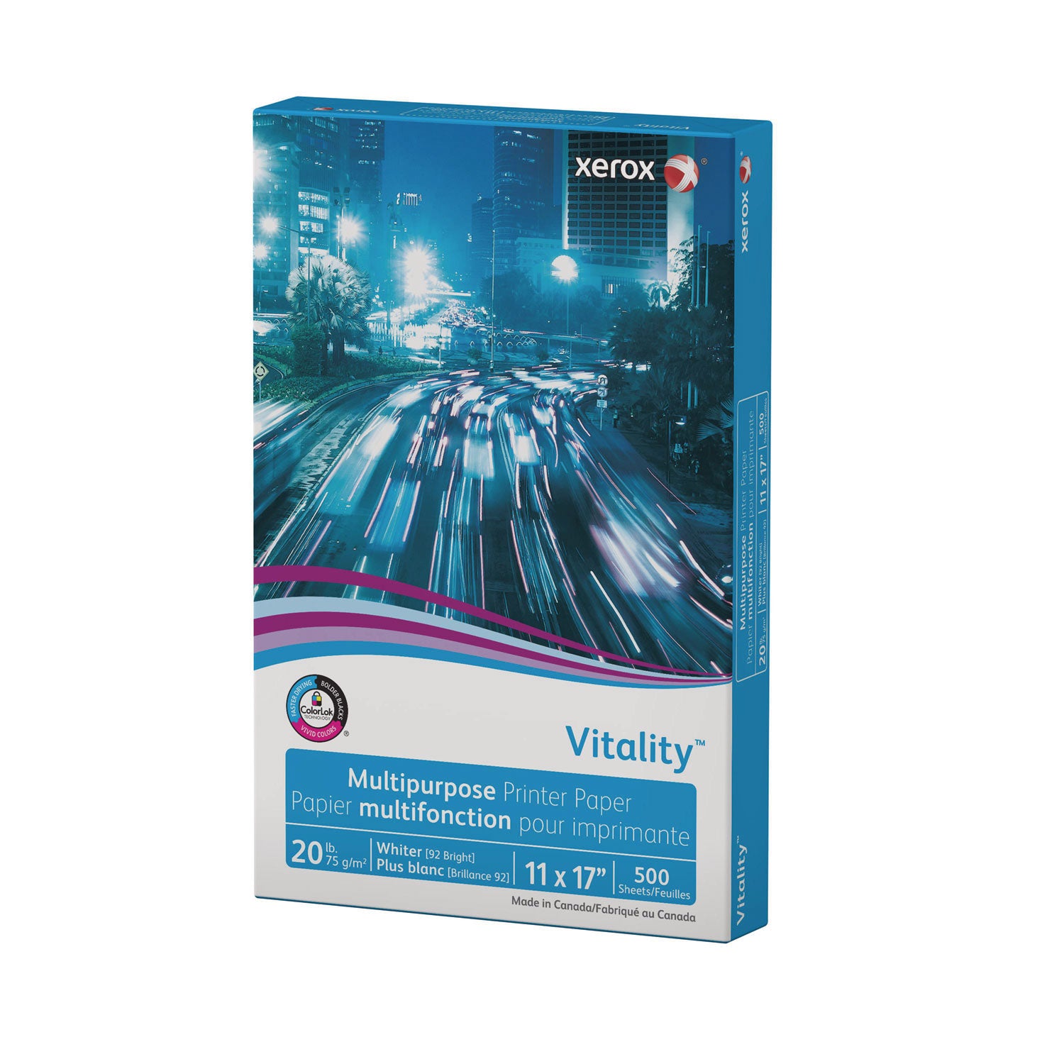 xerox™ Vitality Multipurpose Print Paper, 92 Bright, 20 lb Bond Weight, 11 x 17, White, 500/Ream