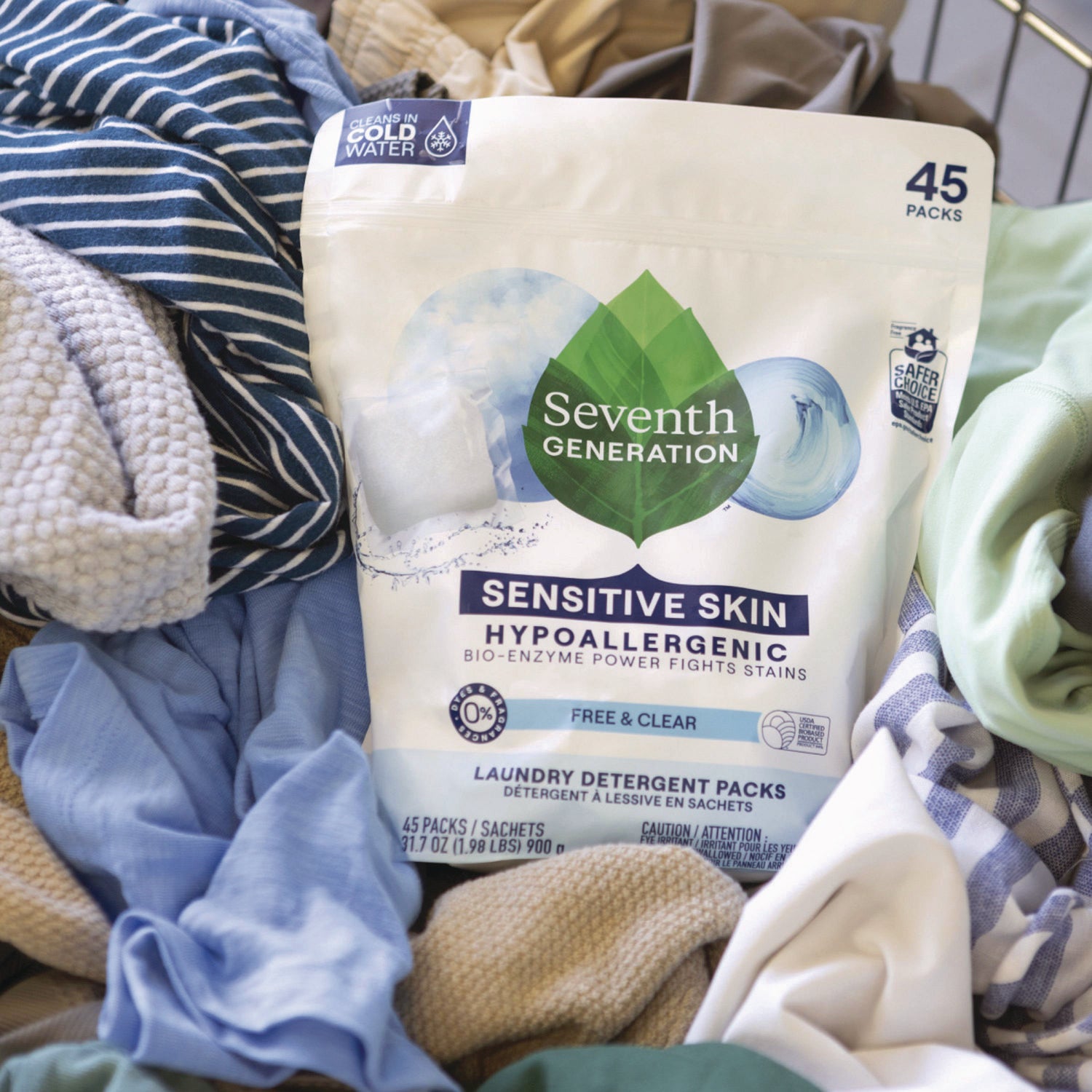 Seventh Generation® Natural Laundry Detergent Packs, Powder, Unscented, 45 Packets/Pack