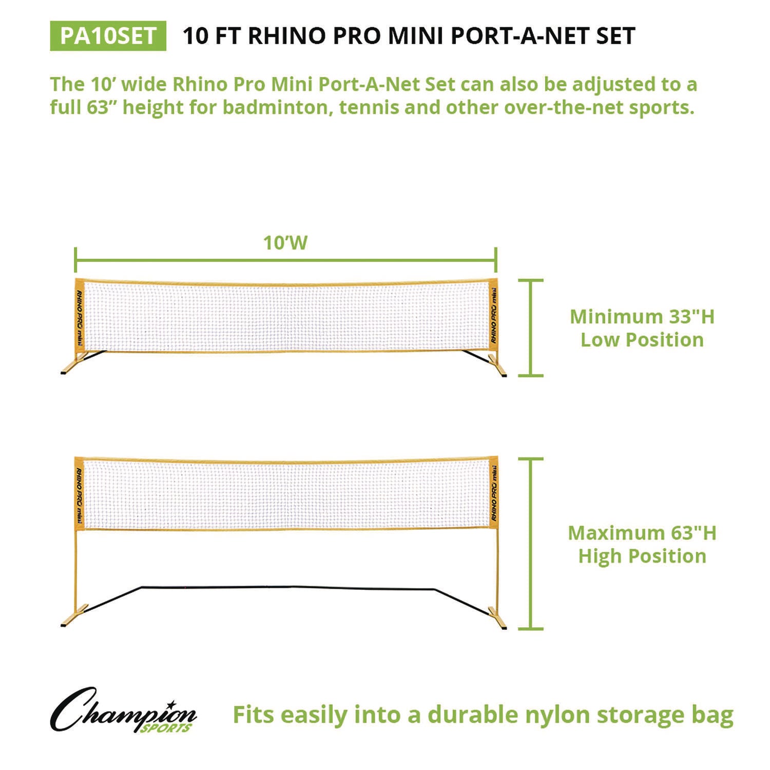 Rhino Port-A-Net Set, 33" to 63" x 120" Champion Sports Flipcost