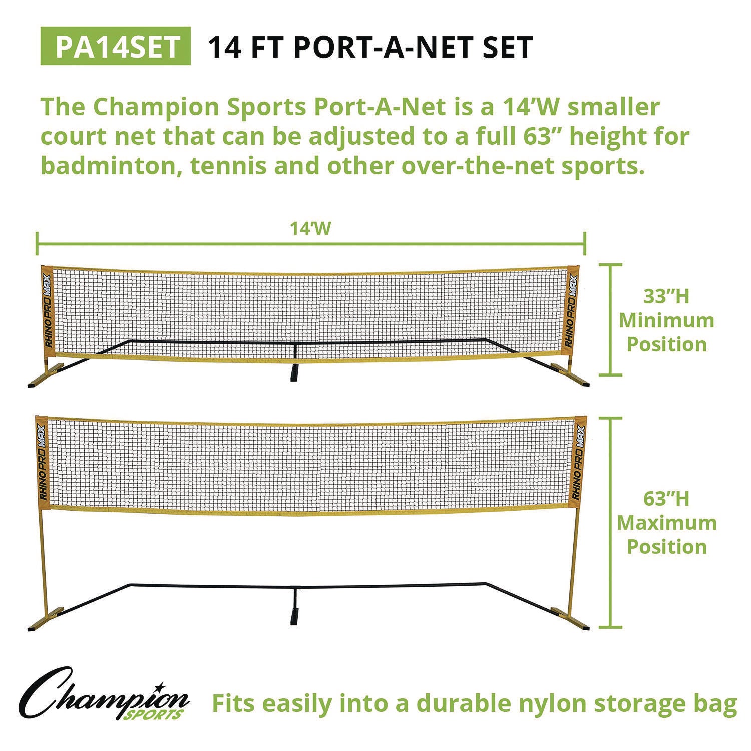 Rhino Port-A-Net Set, 36" to 60" x 168" Champion Sports Flipcost