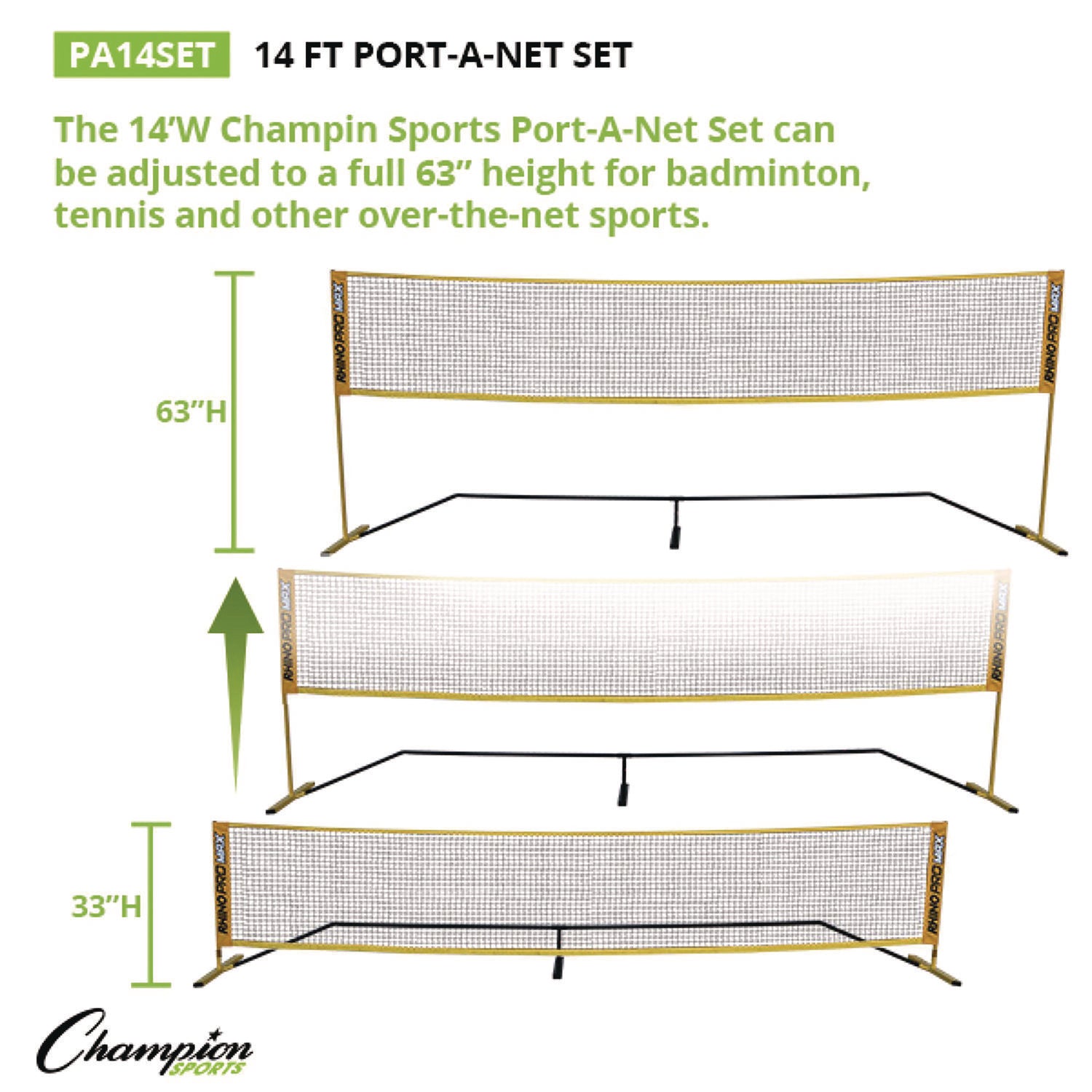 Rhino Port-A-Net Set, 36" to 60" x 168" Champion Sports Flipcost