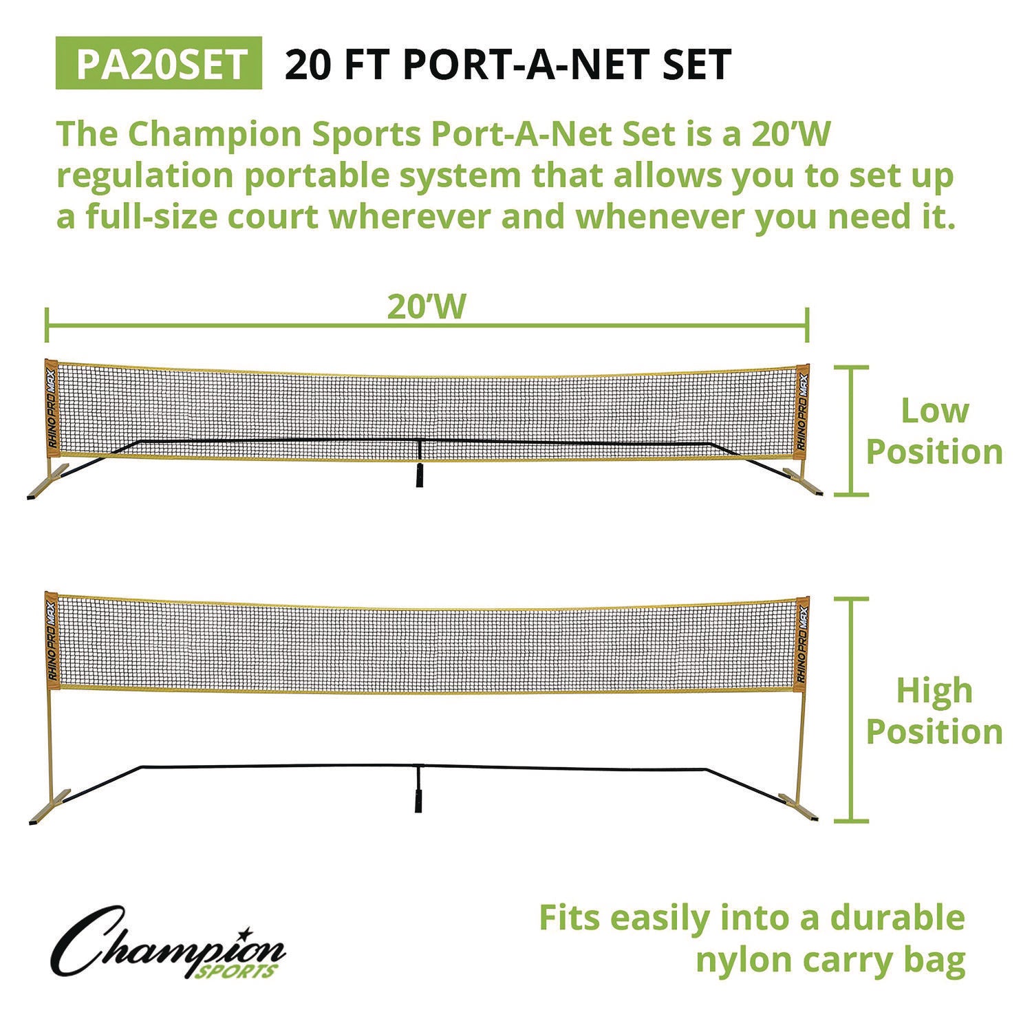 Rhino Port-A-Net Set, 36" to 60" x 240" Champion Sports Flipcost