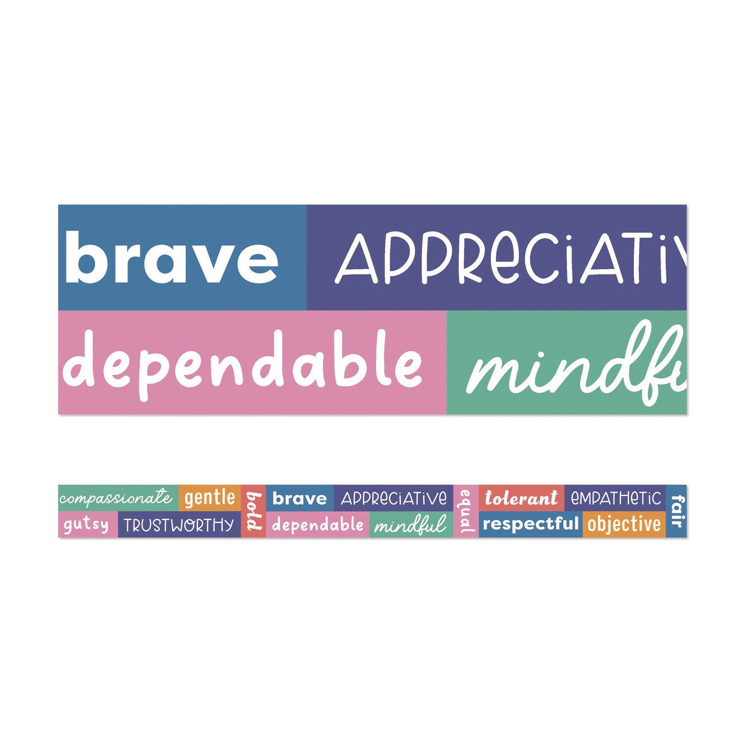 Straight Borders, 12-Piece Set, Motivational: Positive Words, 3" x 3 ft, Multicolor