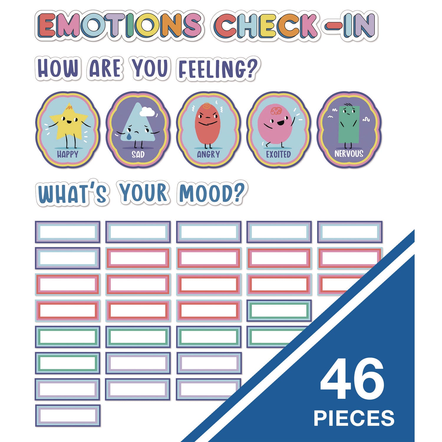 Curriculum Bulletin Board Sets, 46-Piece Set , We Stick Together: Emotions Check-In, 7.9" x 15", Multicolor Carson-Dellosa Education Flipcost