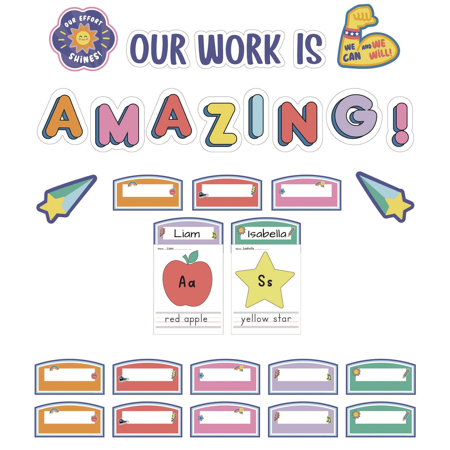 Work Display Bulletin Board Sets, 45-Piece Set, We Stick Together: Our Work Is Amazing, 7.9" x 15", Multicolor