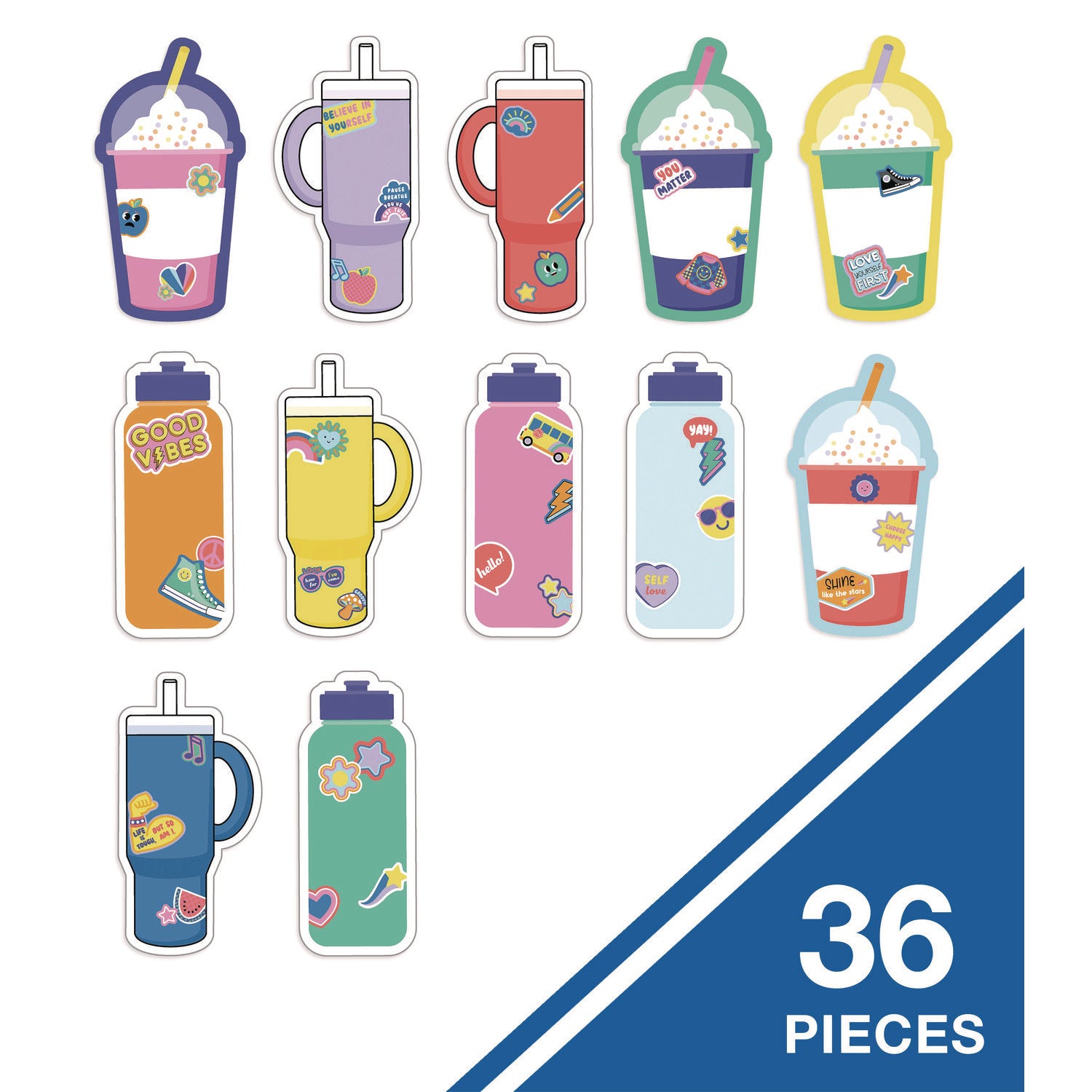 Assorted Colorful Cut-Outs, 36-Piece Set, We Stick Together: Cups + Water Bottles, 5.8" x 8", Multicolor Carson-Dellosa Education Flipcost