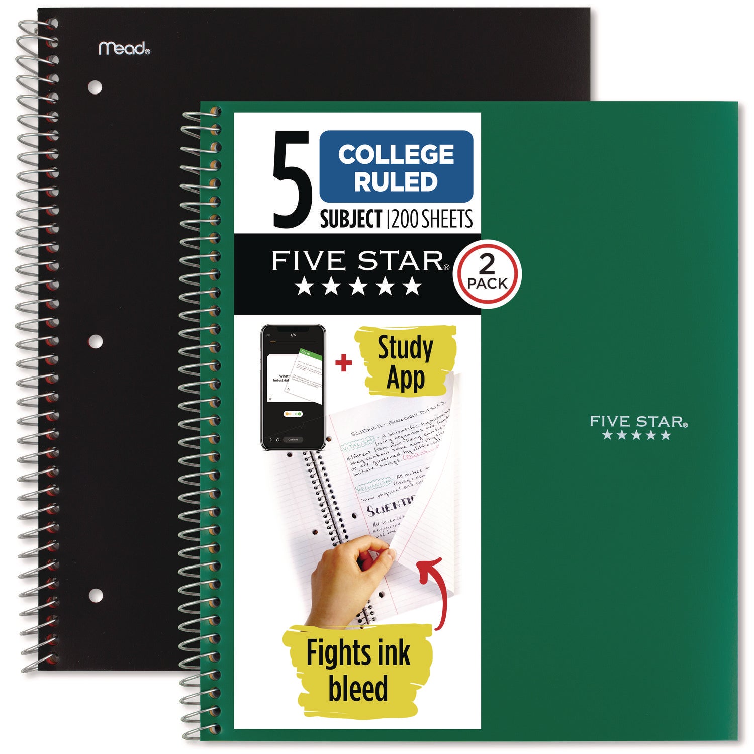 Wirebound Notebook, 5-Subject, Medium/College Rule, Assorted Cover Colors, (200) 11 x 8.5 Sheets, 2/Pack Five Star® Flipcost