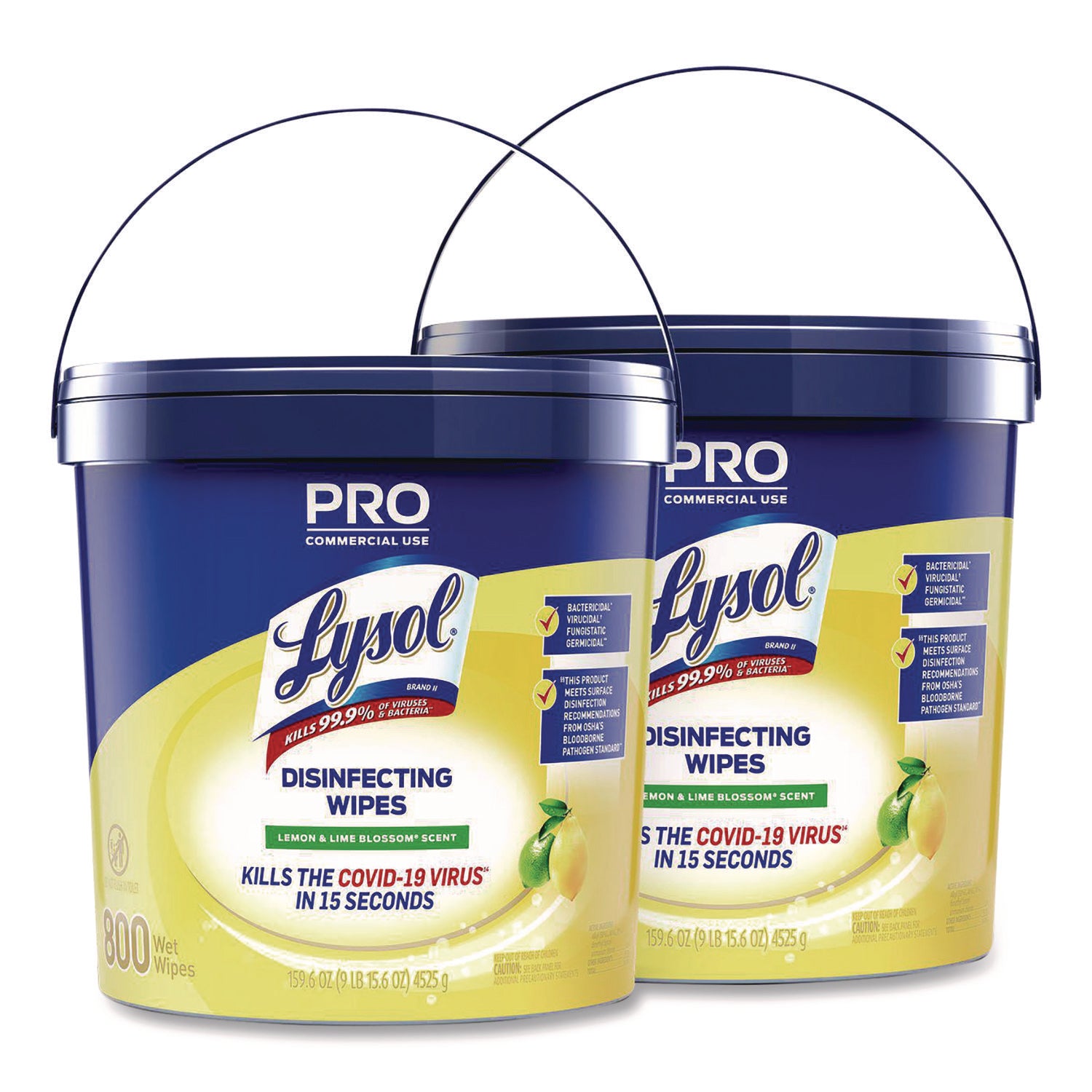 Professional Disinfecting Wipe Bucket, 1-Ply, 6 x 8, Lemon and Lime Blossom, White, 800 Wipes/Bucket, 2 Buckets/Carton