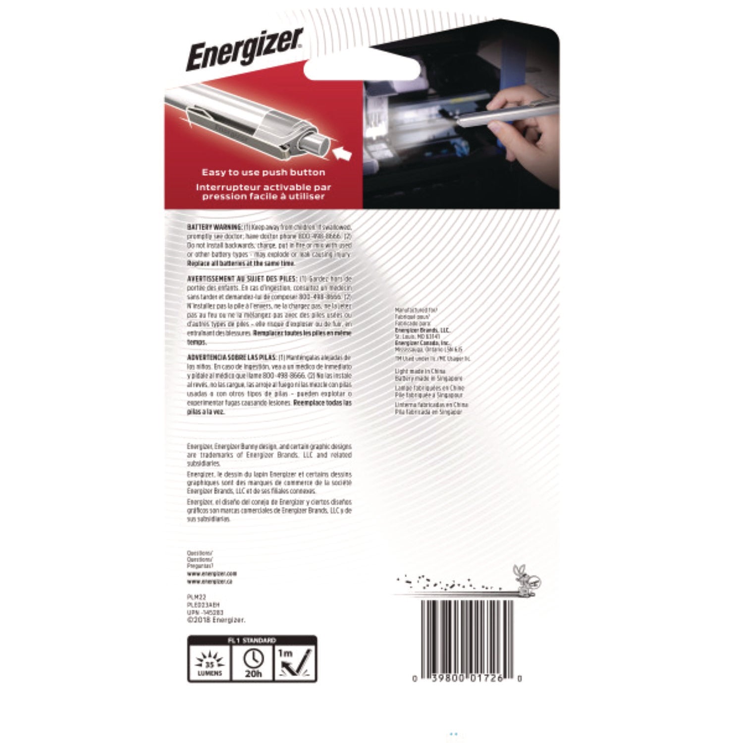 Energizer® LED Pen Light, 2 AAA Batteries (Included), Silver/Black