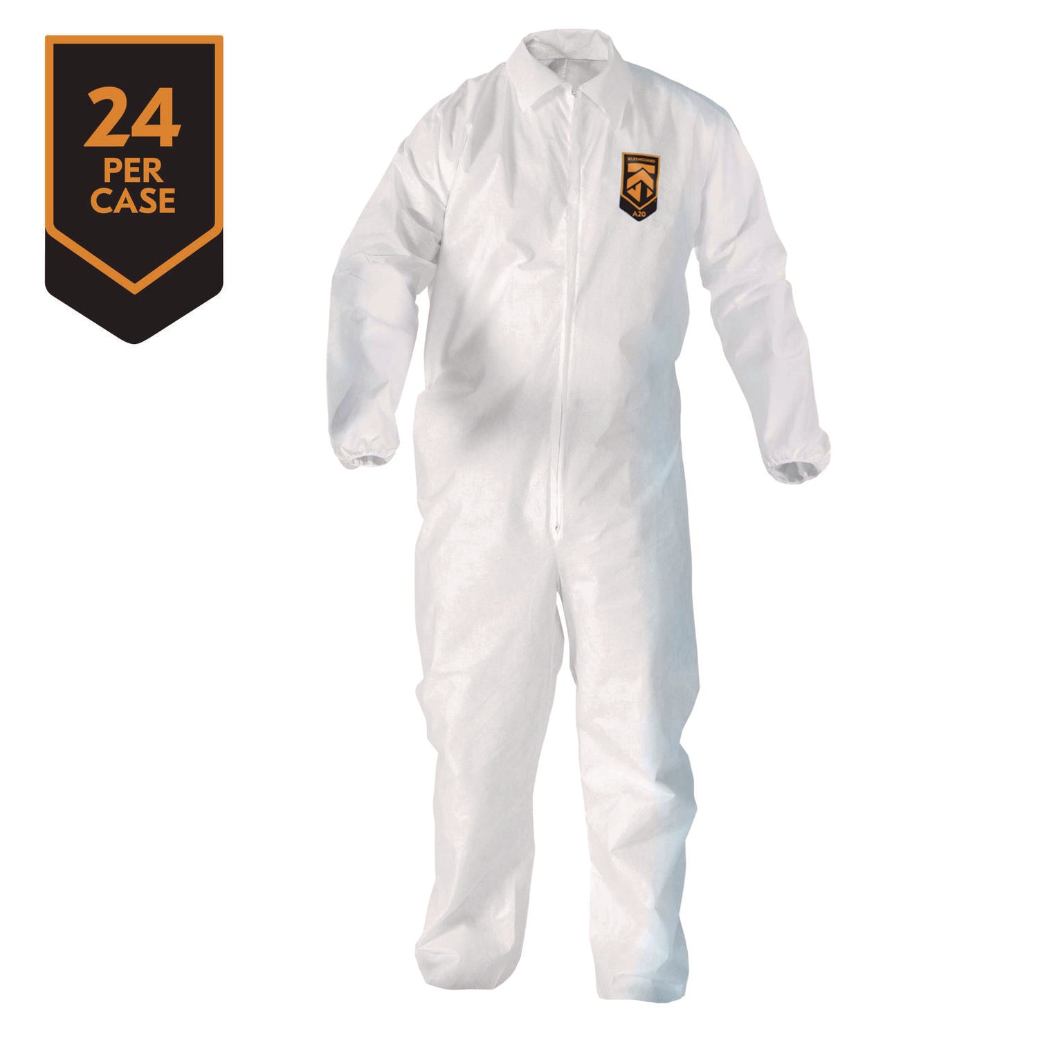 A20 Breathable Particle Protection Coveralls, Zip Front, Elastic Back, Wrists, Ankles, Large, White, 24/Carton KleenGuard™ Flipcost