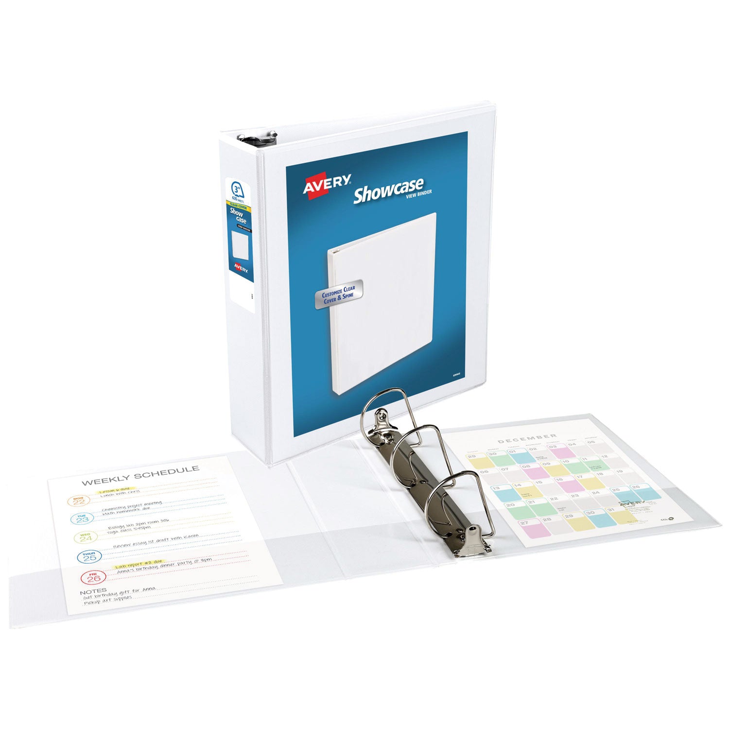 Avery® Showcase Economy View Binders with Slant Rings, 3 Rings, 3" Capacity, 11 x 8.5, White