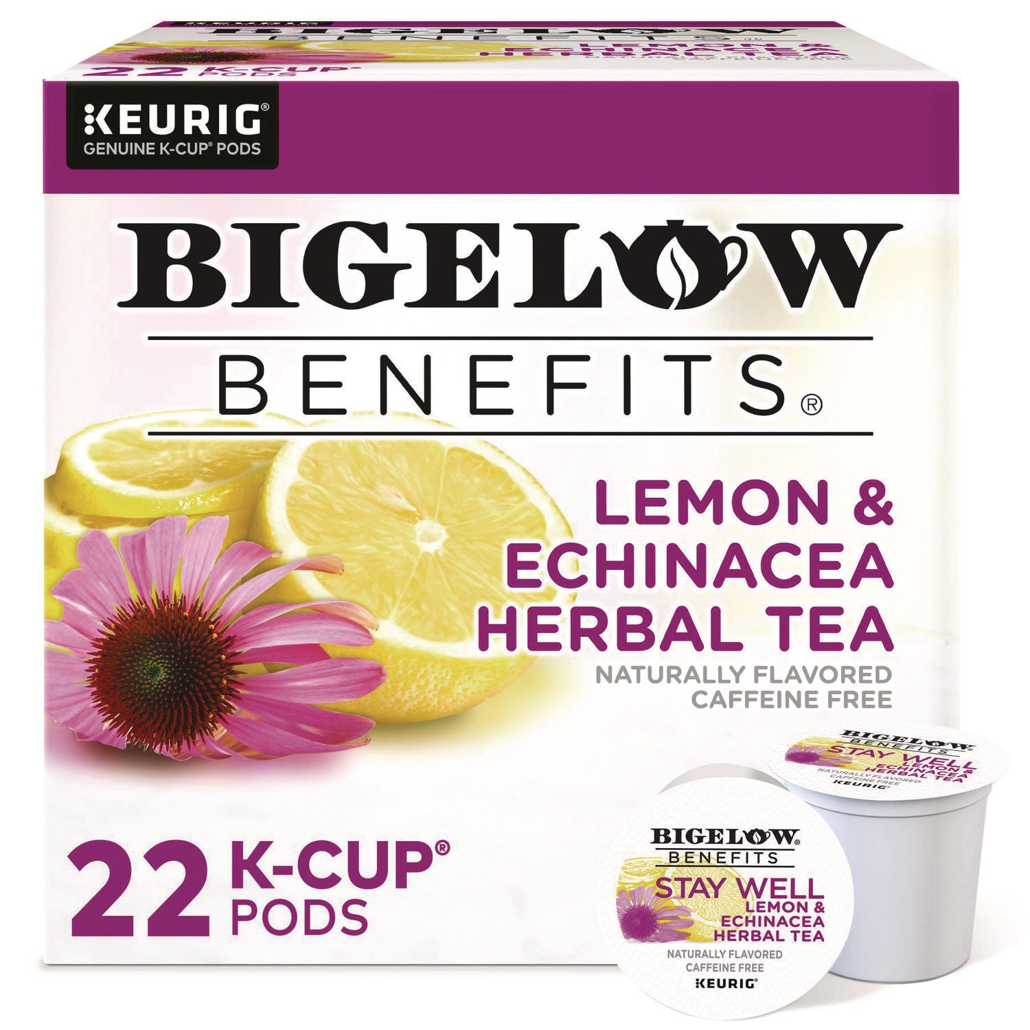 Bigelow® Benefits Lemon and Echinacea Herbal K-Cup, 0.11 oz, 22/Box