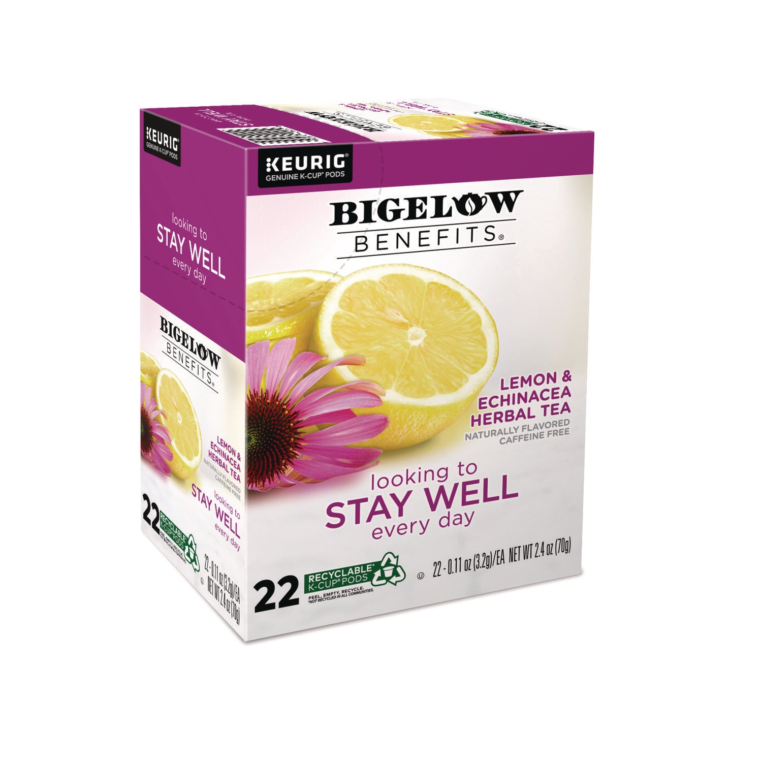 Bigelow® Benefits Lemon and Echinacea Herbal K-Cup, 0.11 oz, 22/Box