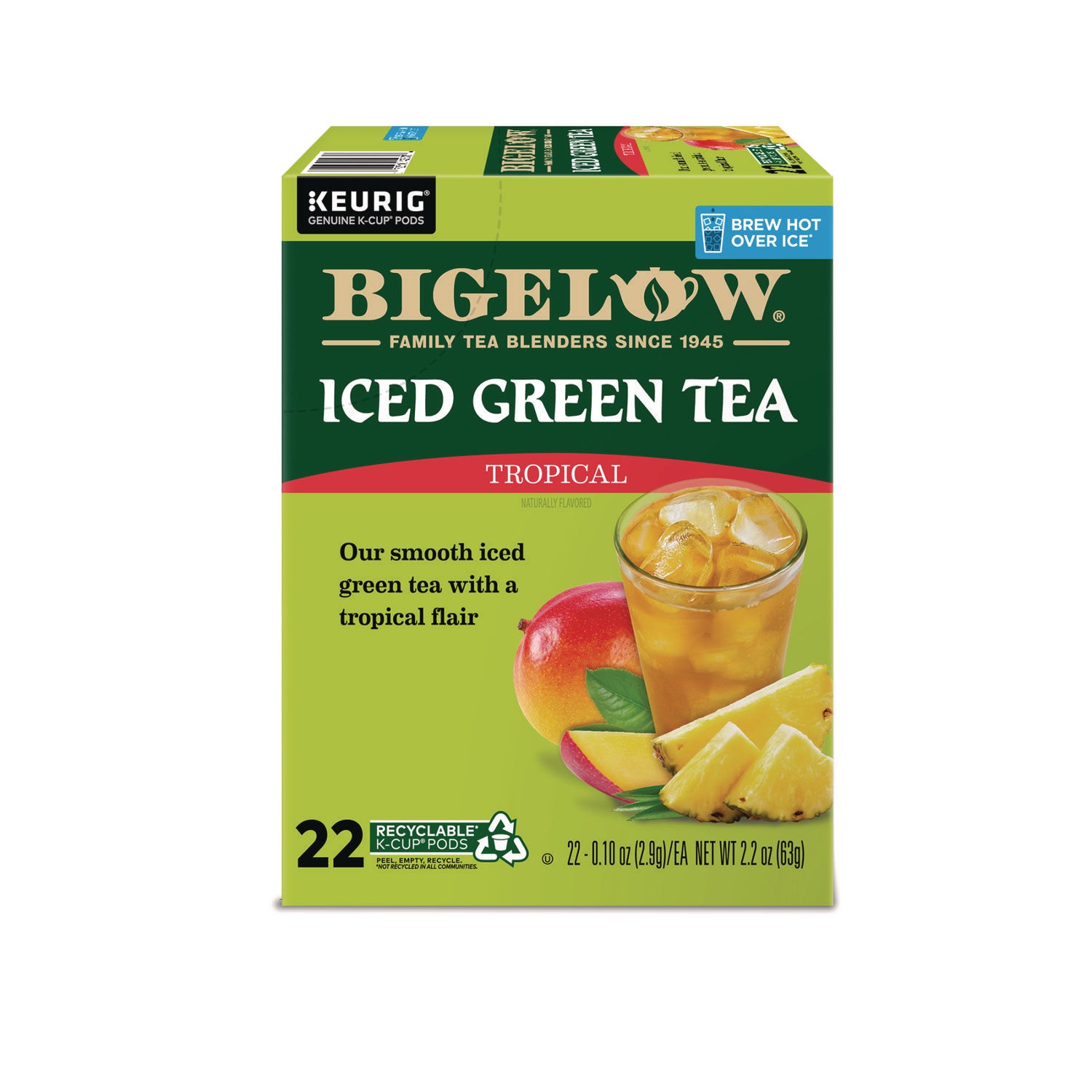 Tropical Iced Green Tea, K-Cup, 0.10 oz, 22/Box