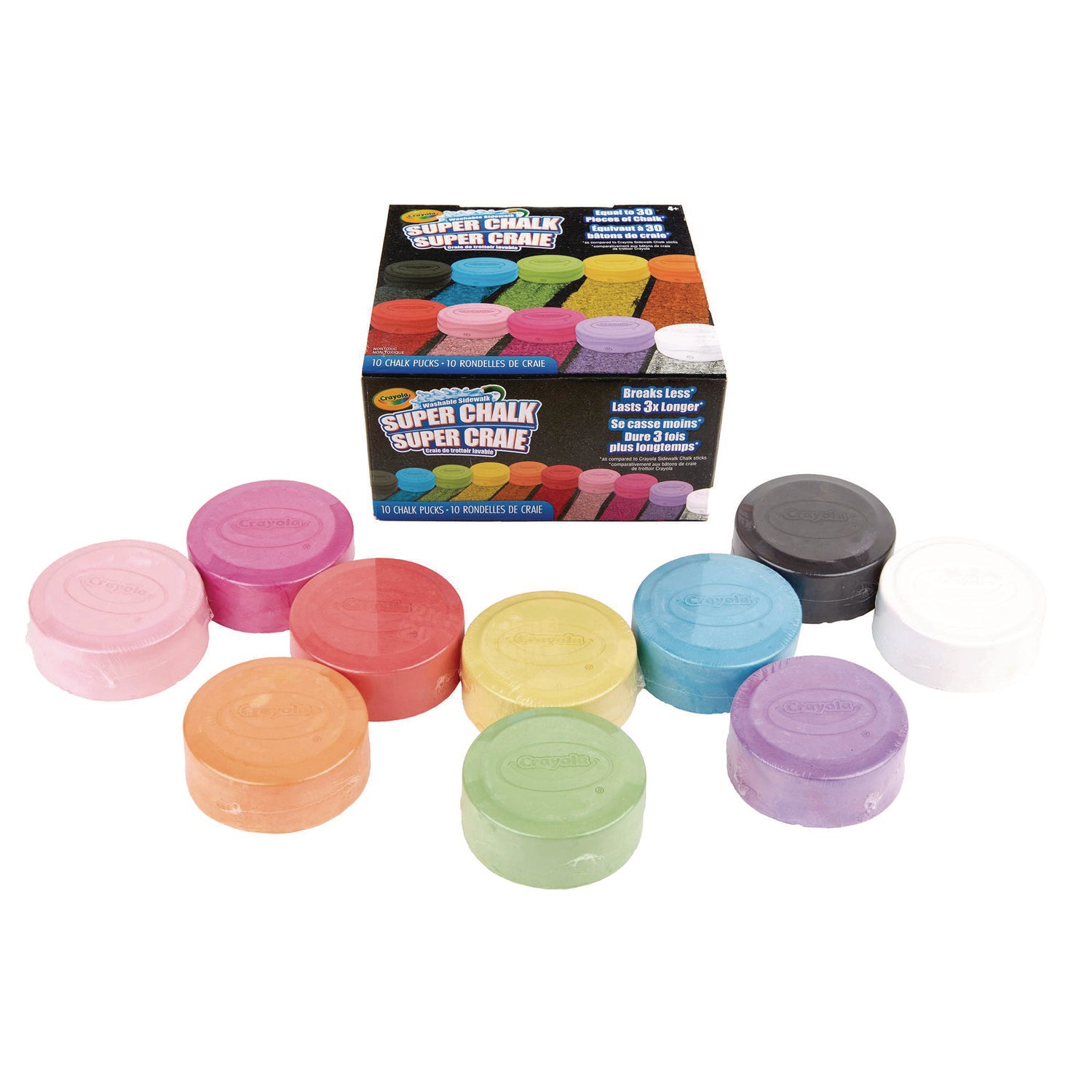 Super Chalk, 1" x 2.8" Diameter, 10 Assorted Colors, 10 Pucks/Box Crayola® Flipcost