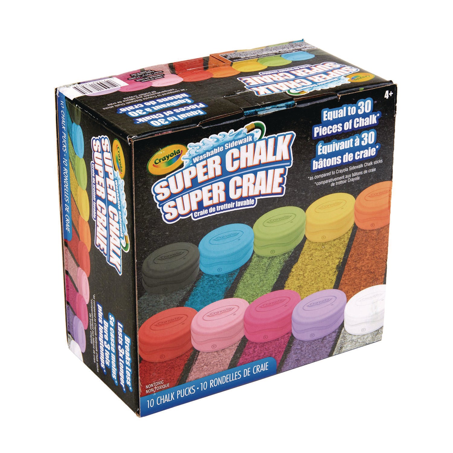 Super Chalk, 1" x 2.8" Diameter, 10 Assorted Colors, 10 Pucks/Box