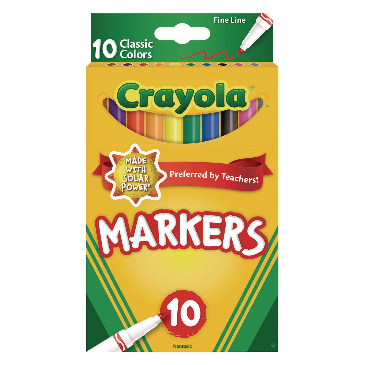 Non-Washable Marker, Fine Bullet Tip, Assorted Classic Colors, 10/Pack