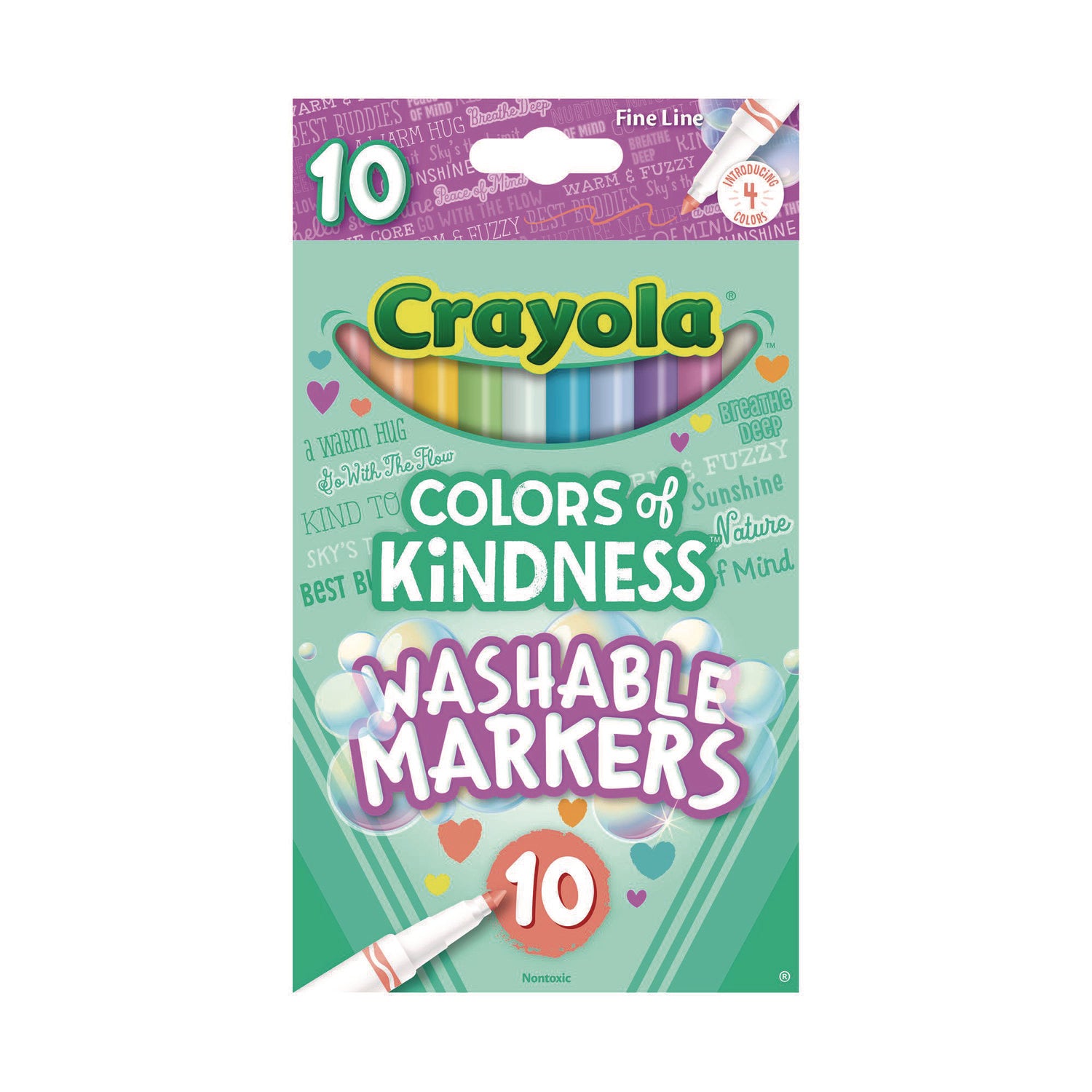 Colors of Kindness Fine Line Washable Markers, Fine Bullet Tip, Assorted Colors, 10/Box