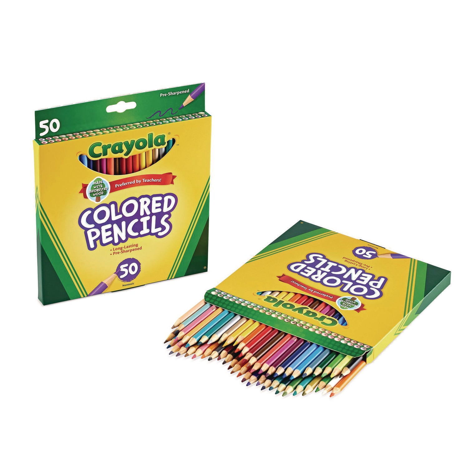 Crayola® Long-Length Colored Pencil Set, 3.3 mm, 2B, Assorted Lead and Barrel Colors, 50/Box