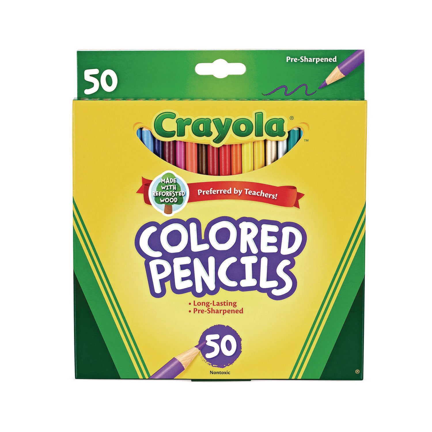 Long-Length Colored Pencil Set, 3.3 mm, 2B, Assorted Lead and Barrel Colors, 50/Box