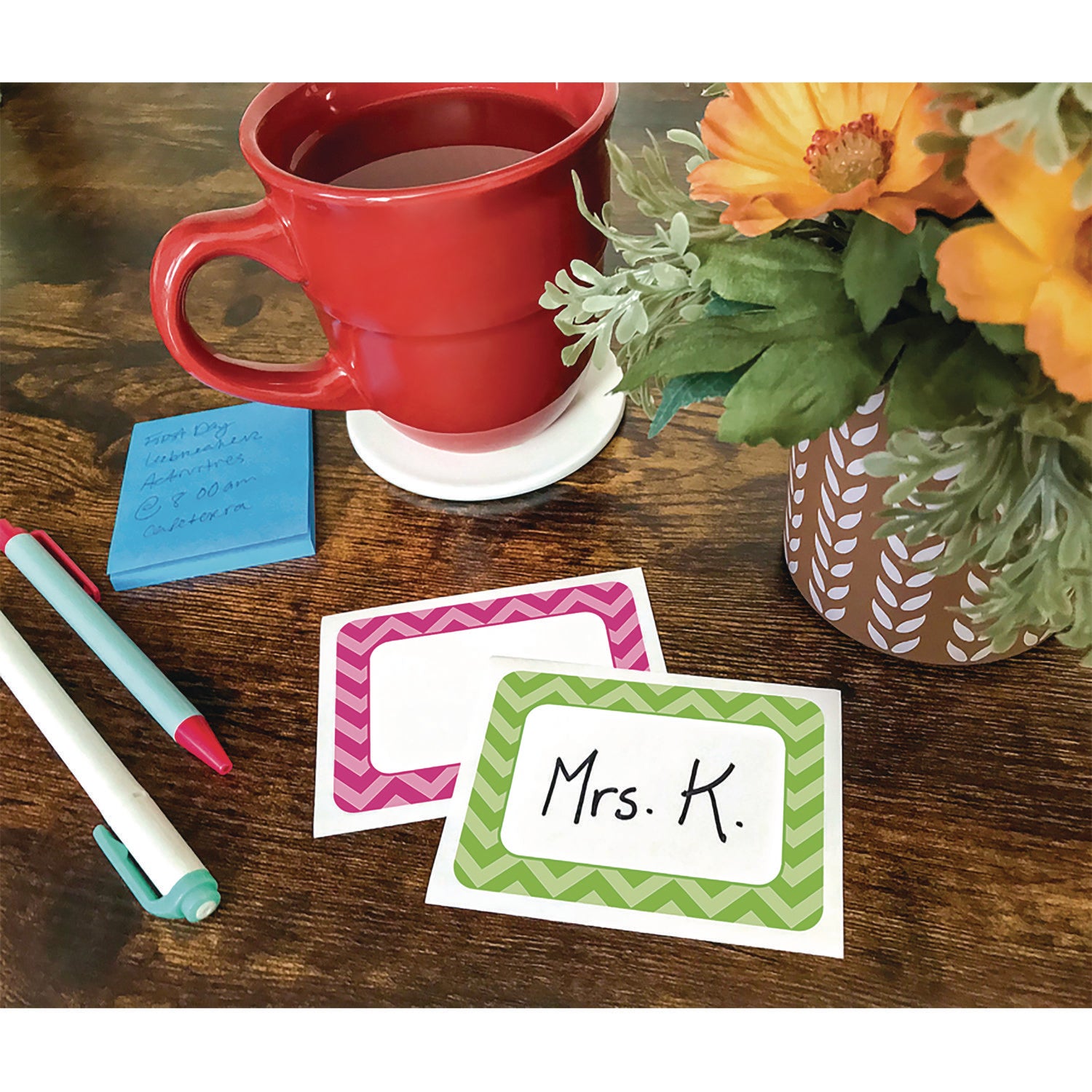 Teacher Created Resources All Grade Self-Adhesive Name Tags, 3.5 x 2.5, Chevron Border Design, Assorted Colors, 36/Pack