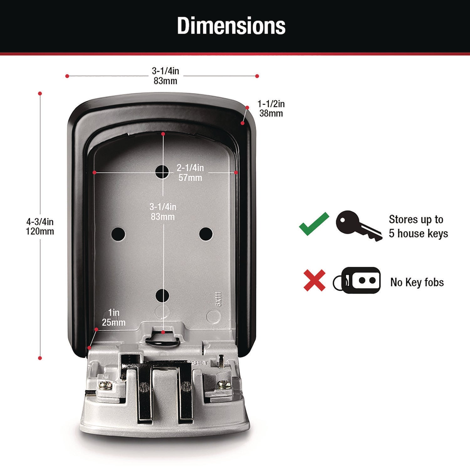 Master Lock® Locking Combination 5 Key Steel Box, 3.25" Wide, Black/Silver