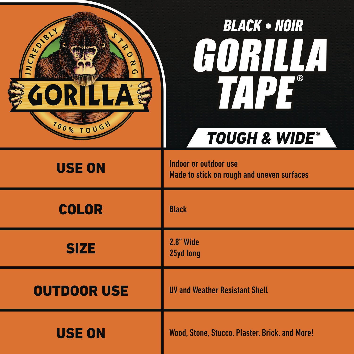 Gorilla Tape, 3" Core, 2.88" x 25 yds, Black Gorilla® Flipcost