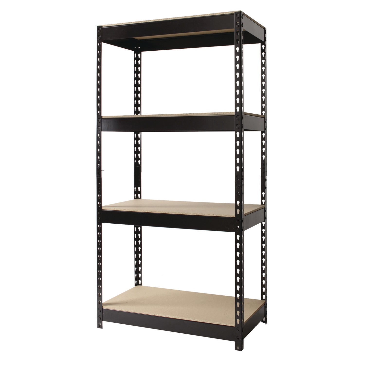 Steel Shelving with Particleboard Shelves, Four-Shelf, 30w x 16d x 60h, Steel, Black Alera® Flipcost