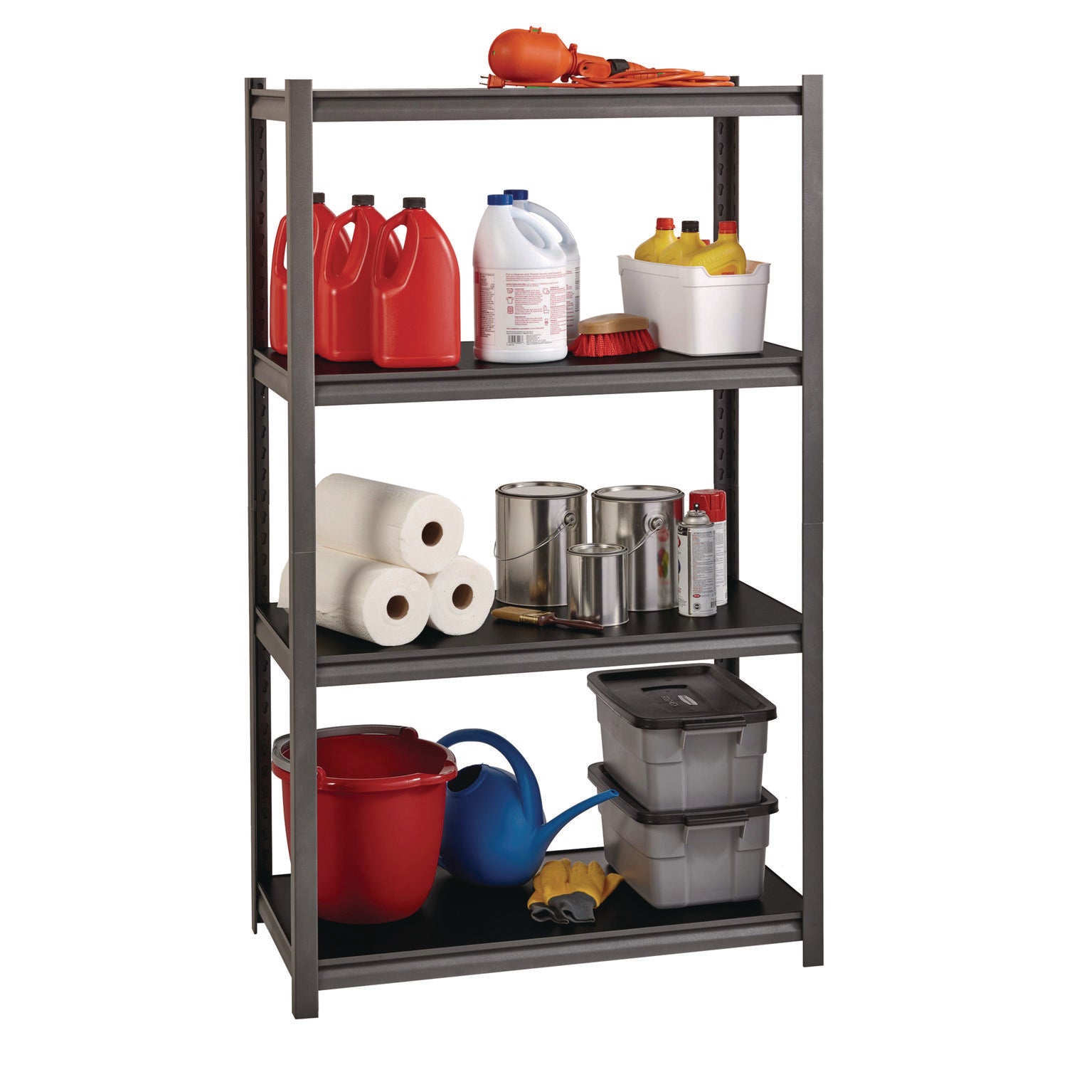 Steel Shelving Unit with Laminate Shelves, Four-Shelf, 36w x 18d x 60h, Steel, Black/Gun Metal Gray Alera® Flipcost