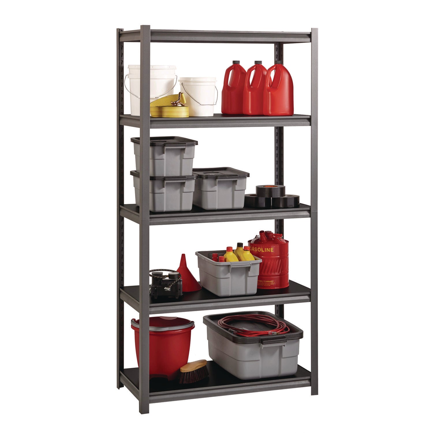 Steel Shelving Unit with Laminate Shelves, Five-Shelf, 36w x 18d x 72h, Steel, Black/Gun Metal Gray Alera® Flipcost