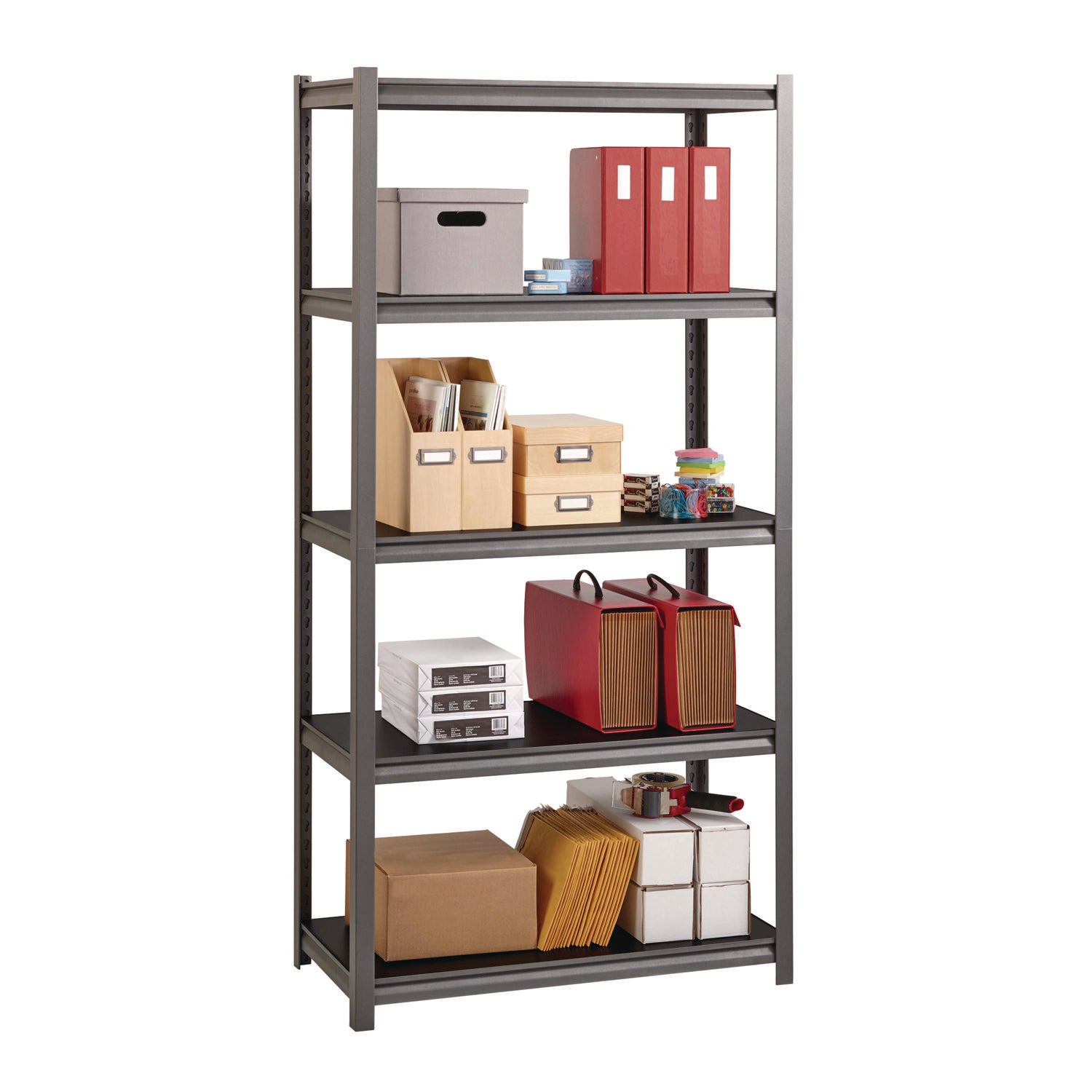 Steel Shelving Unit with Laminate Shelves, Five-Shelf, 36w x 18d x 72h, Steel, Black/Gun Metal Gray Alera® Flipcost