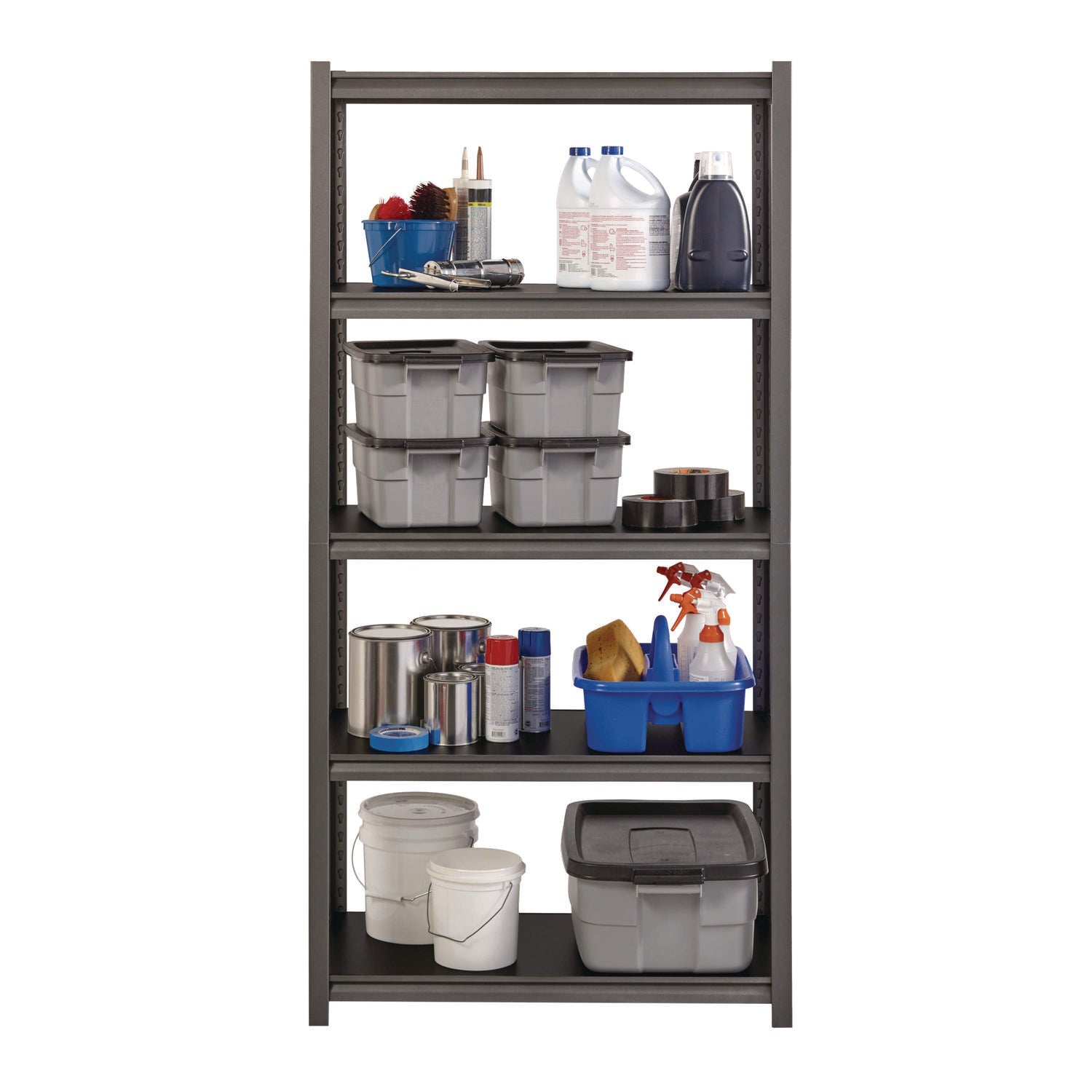 Steel Shelving Unit with Laminate Shelves, Five-Shelf, 36w x 18d x 72h, Steel, Black/Gun Metal Gray Alera® Flipcost